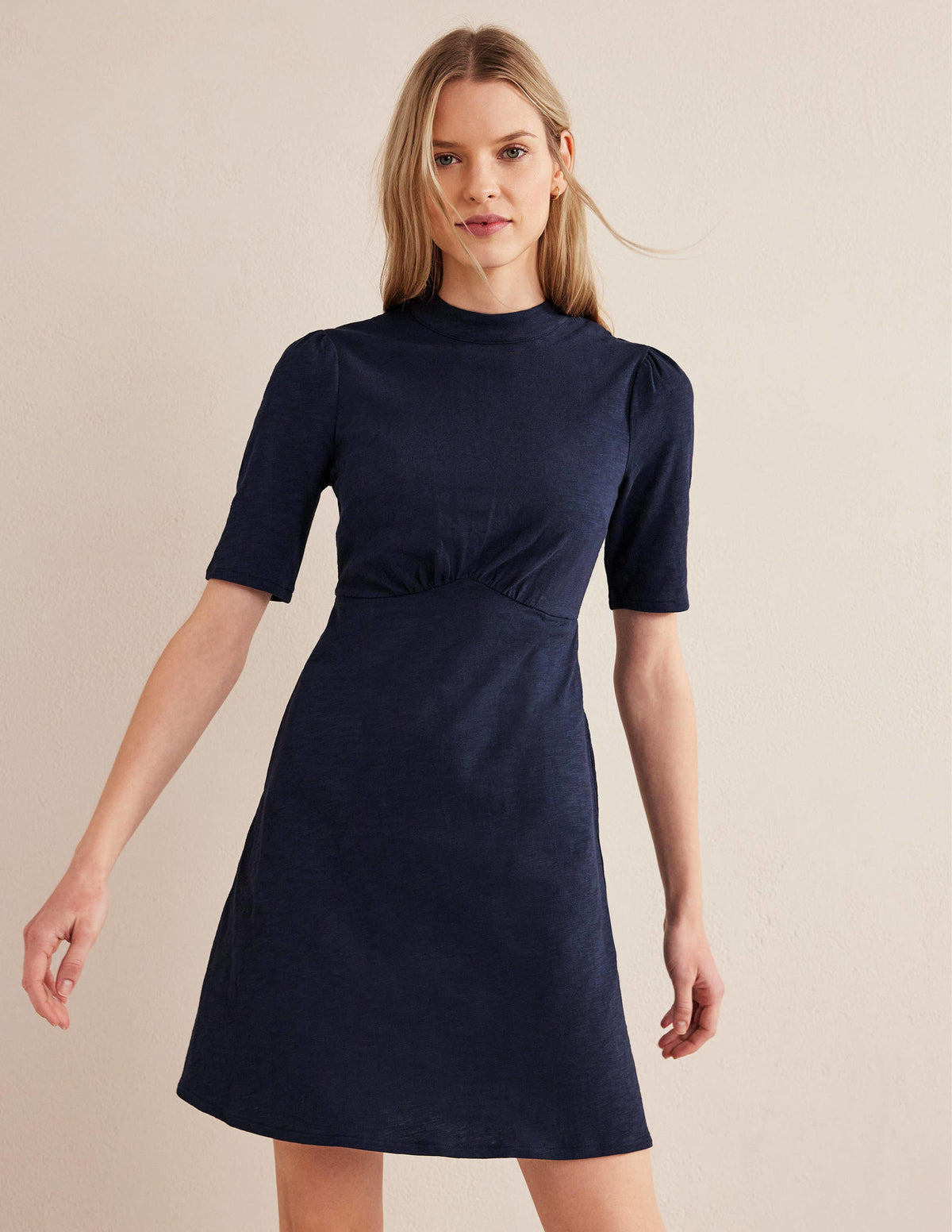 Jersey Mini Dress-Navy-4