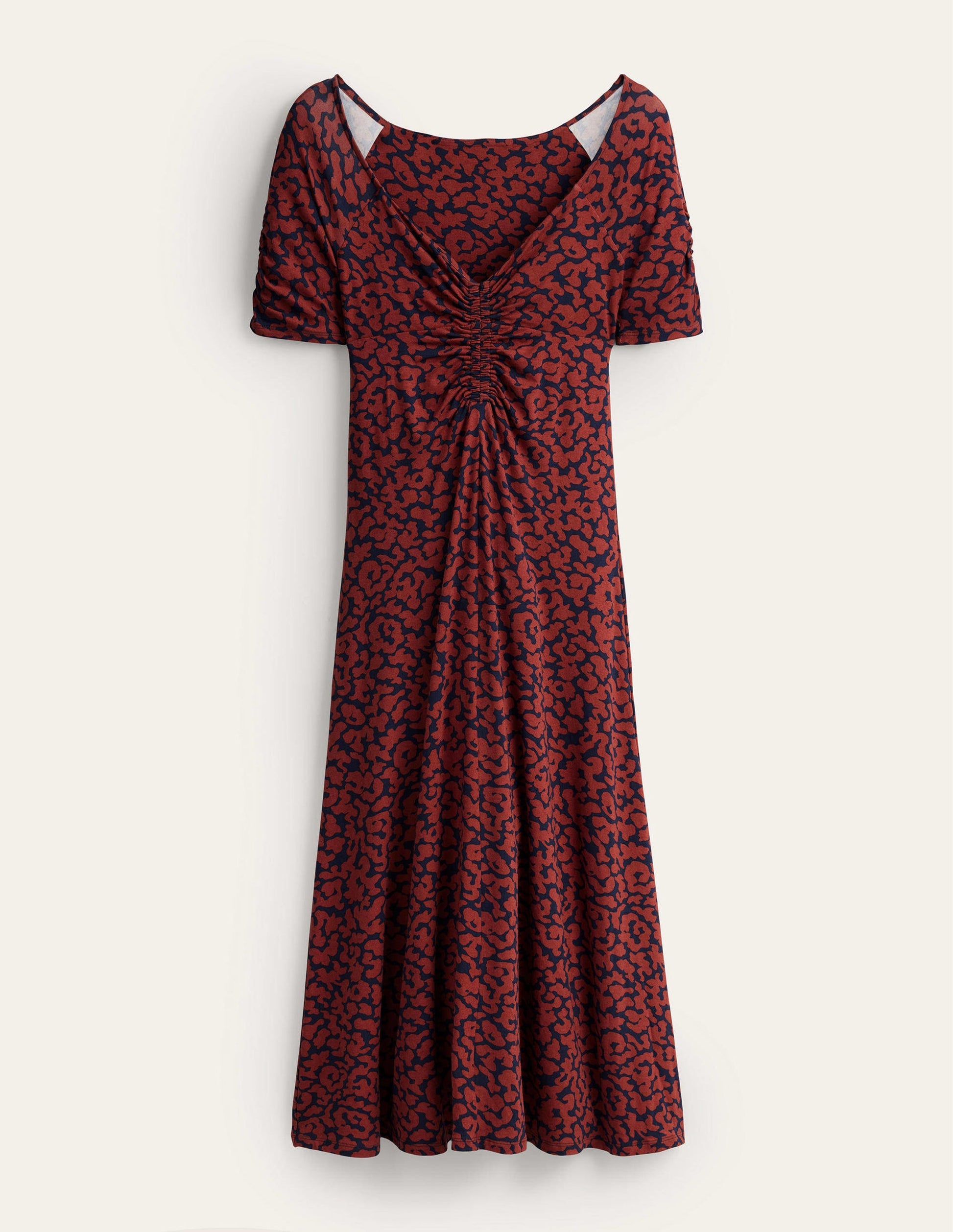 Ruched Front Jersey Midi Dress-Spiced Apple, Abstract Camo-6