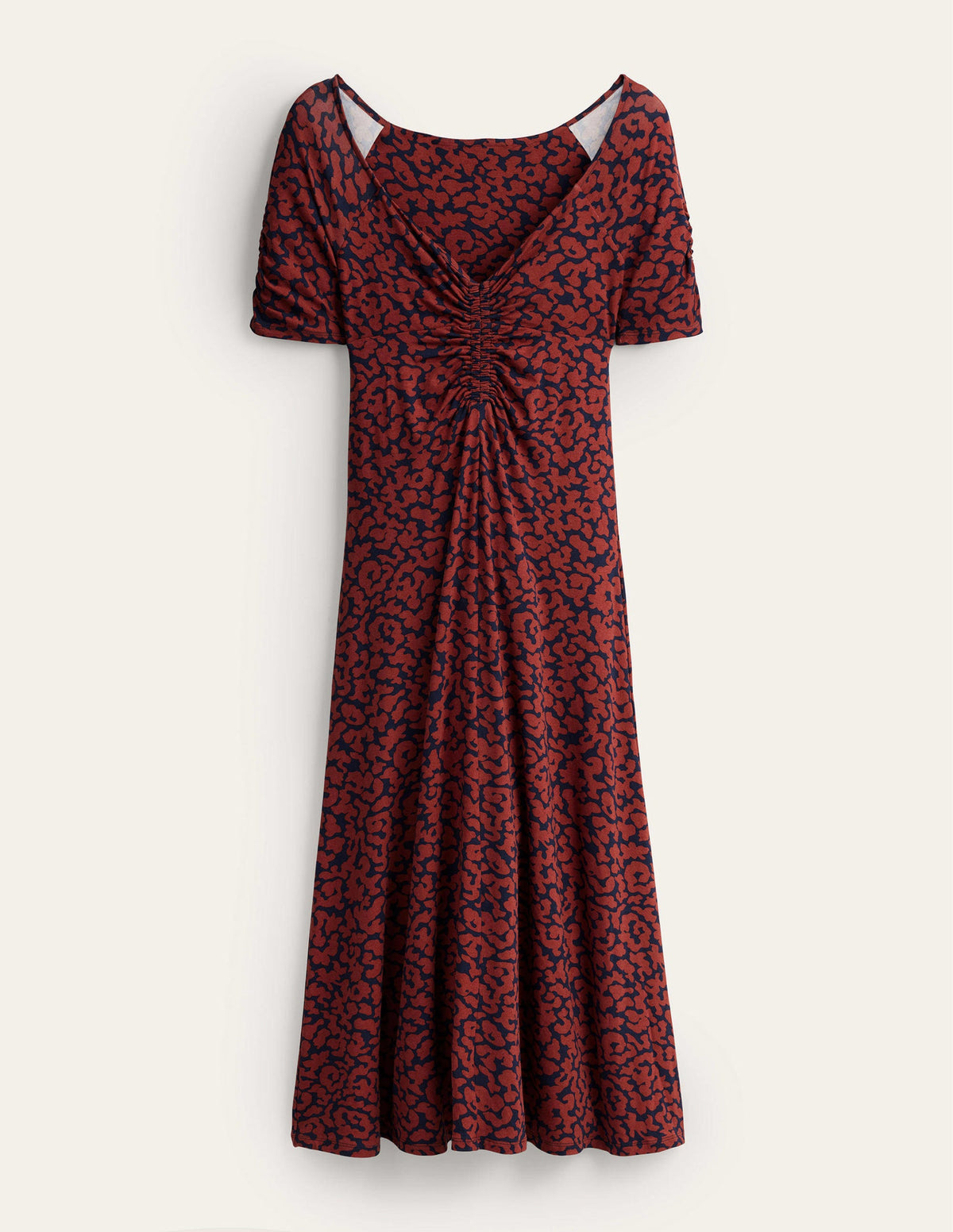 Ruched Front Jersey Midi Dress-Spiced Apple, Abstract Camo - Image 6