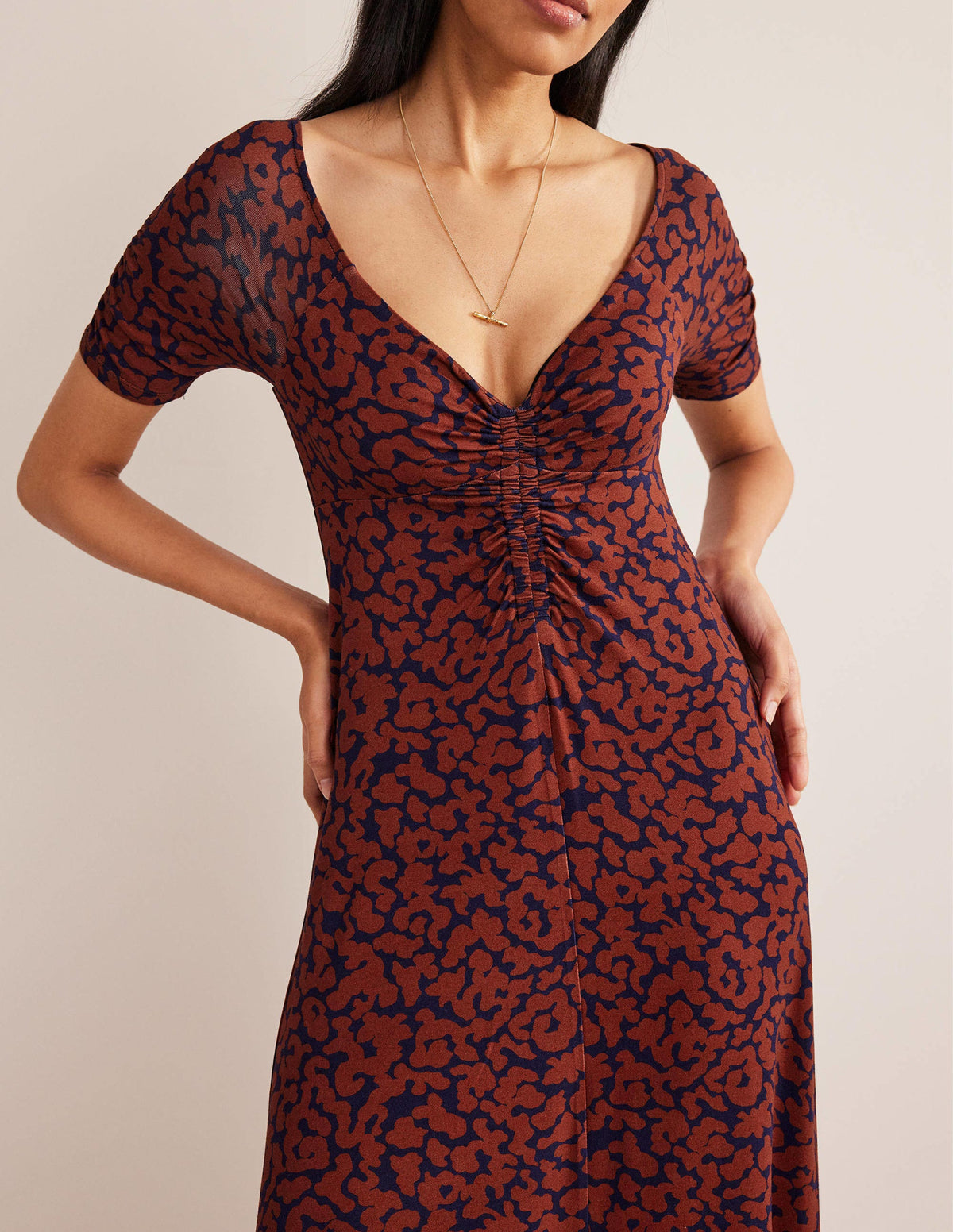 Ruched Front Jersey Midi Dress-Spiced Apple, Abstract Camo - Image 2