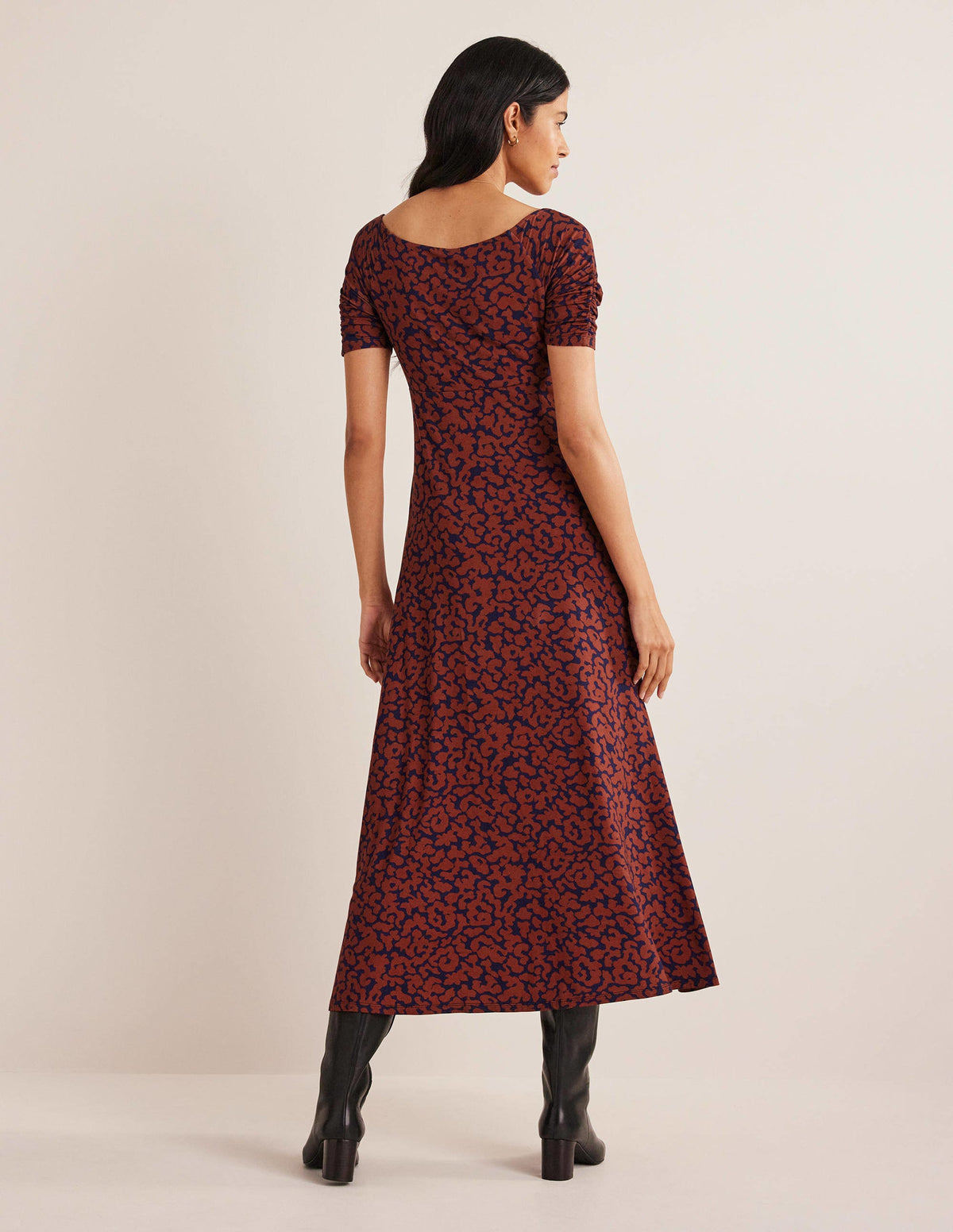 Ruched Front Jersey Midi Dress-Spiced Apple, Abstract Camo - Image 3