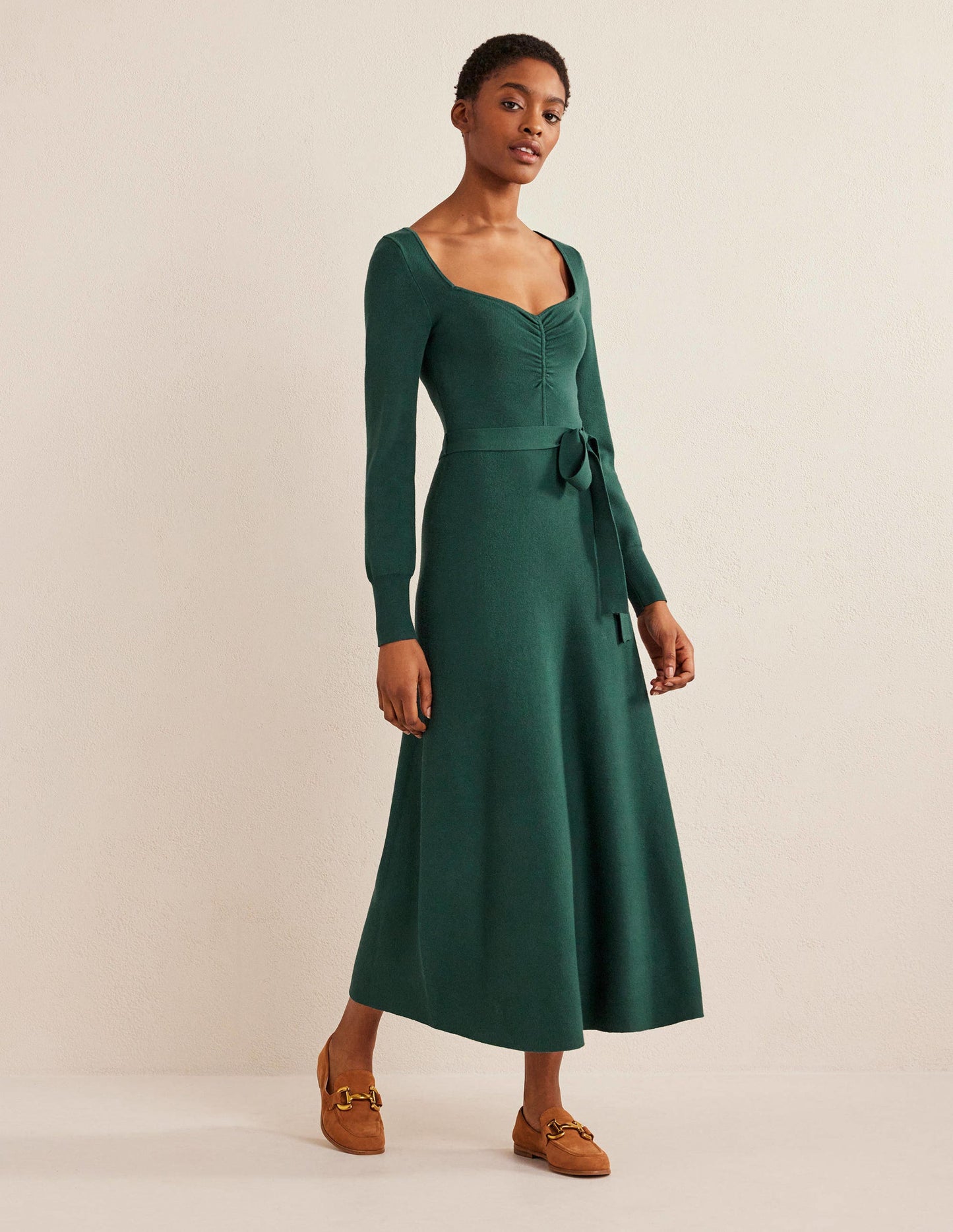Sweetheart Midi Knitted Dress-Emerald Night