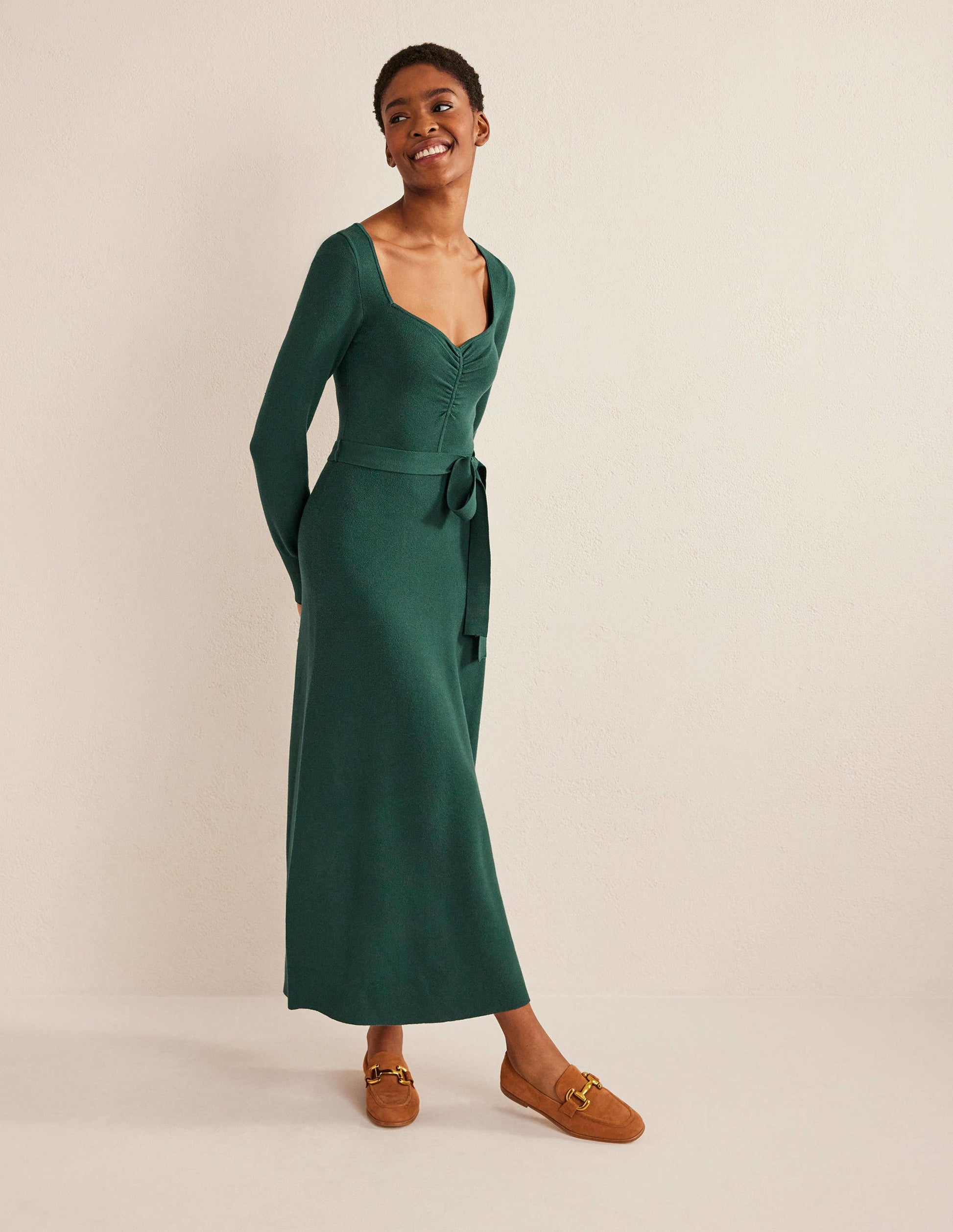 Sweetheart Midi Knitted Dress-Emerald Night-5