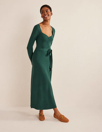 Sweetheart Midi Knitted Dress-Emerald Night-5