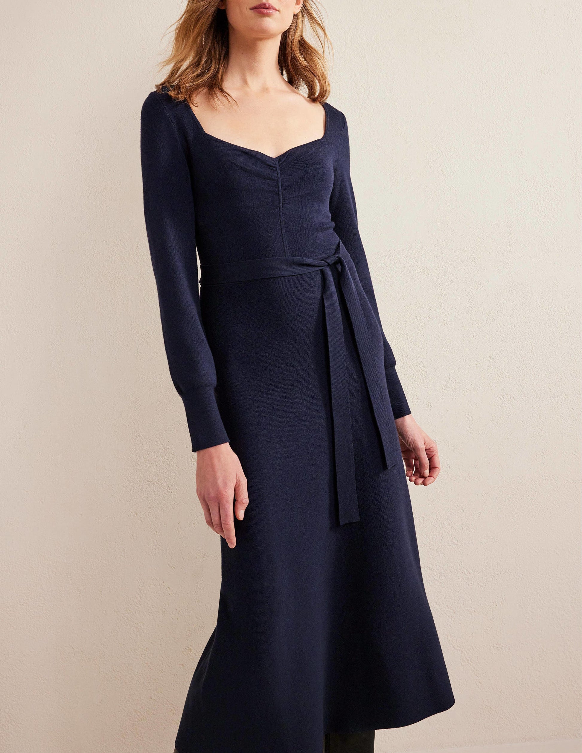 Sweetheart Midi Knitted Dress-Navy-4