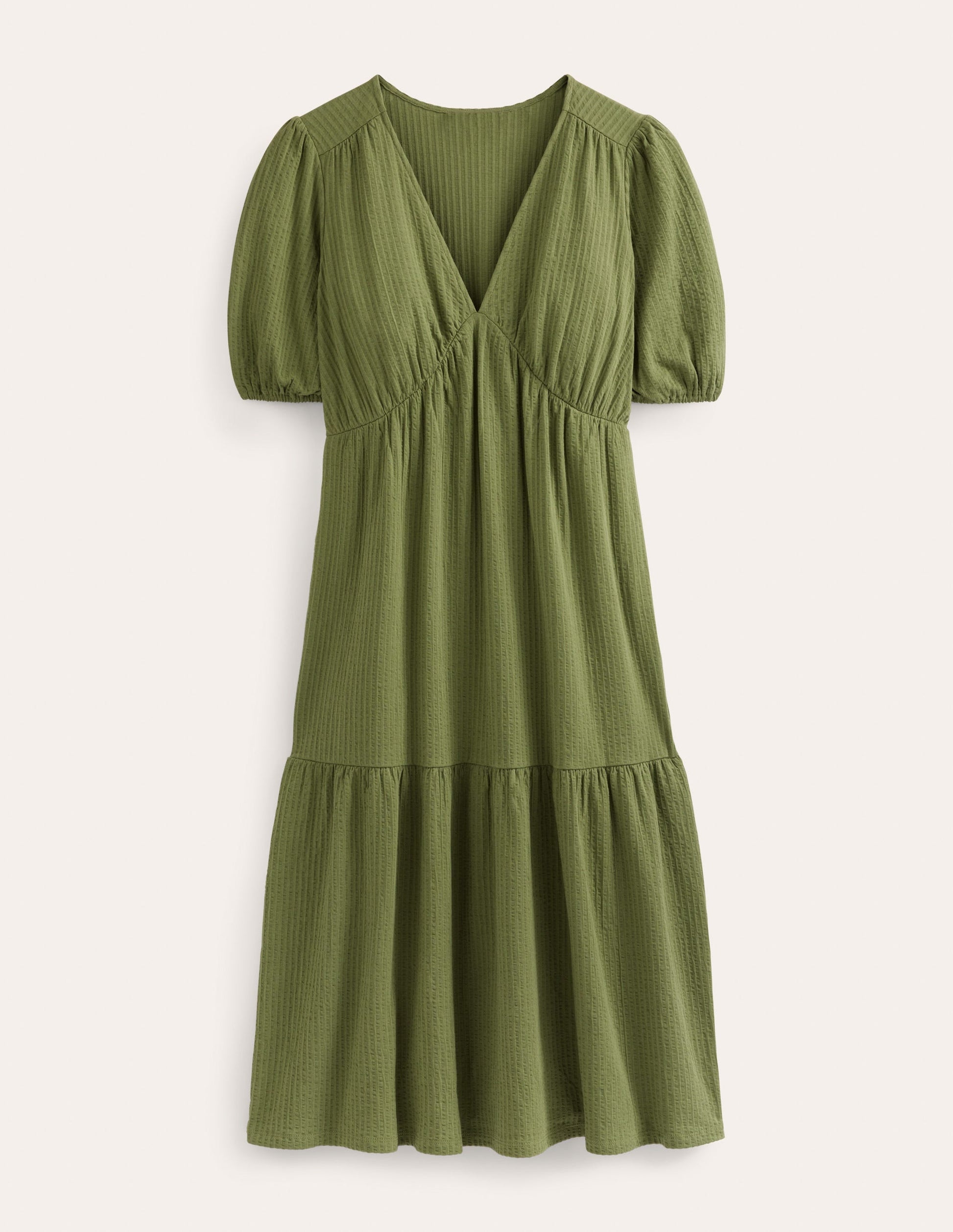 Jersey Seersucker Midi Dress-Washed Khaki-5