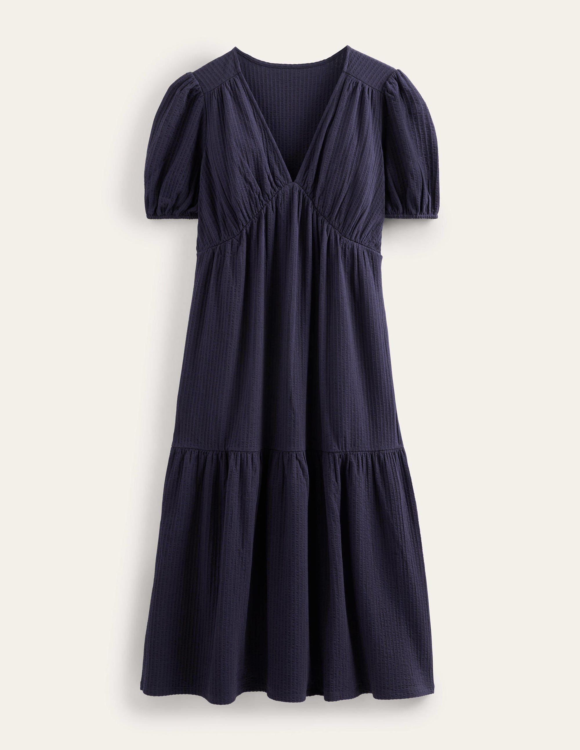 Jersey Seersucker Midi Dress-Navy - Image 5