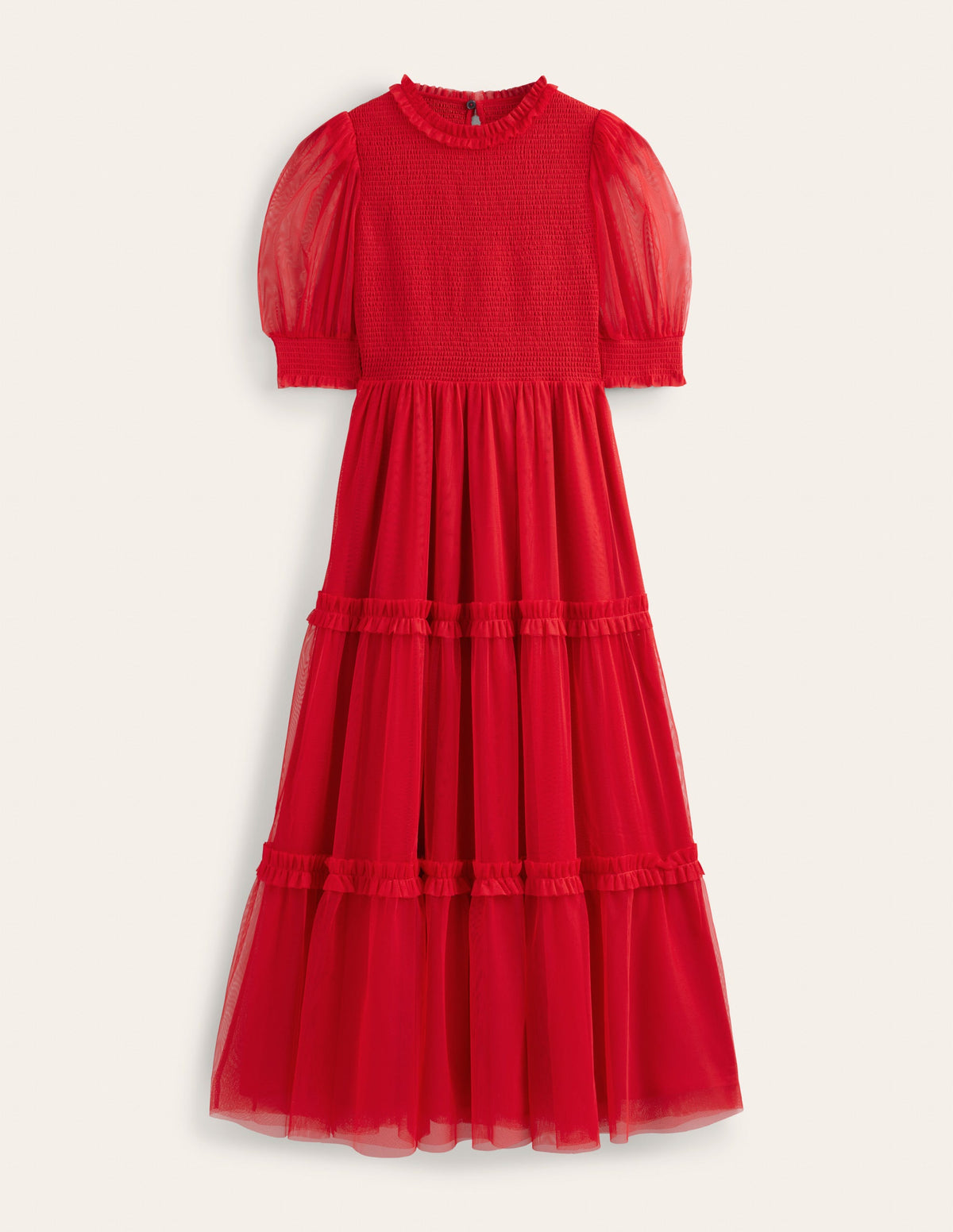 Smocked Tulle Maxi Dress-Dark Rose-5
