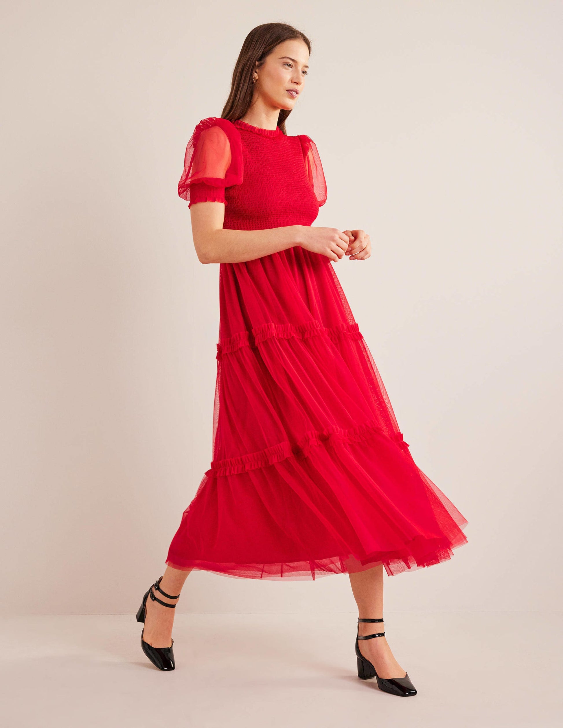 Smocked Tulle Maxi Dress-Dark Rose-1
