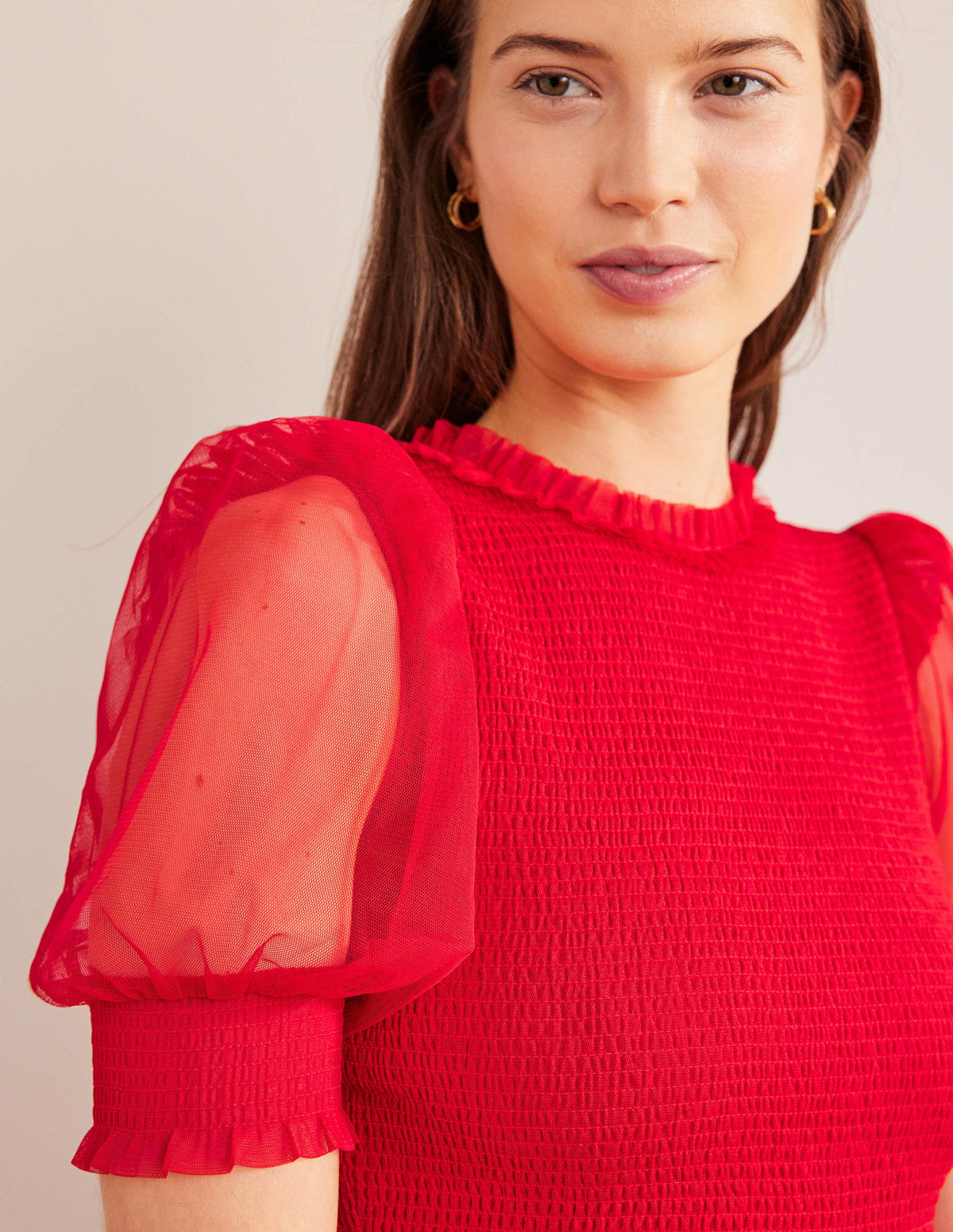 Smocked Tulle Maxi Dress-Dark Rose-2