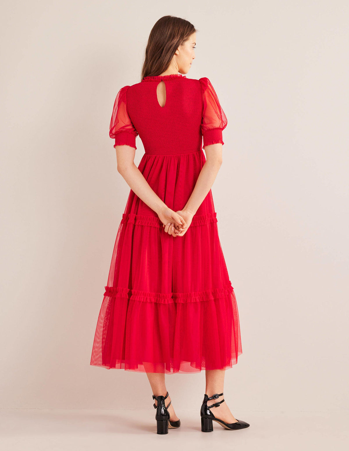 Smocked Tulle Maxi Dress-Dark Rose - Image 3
