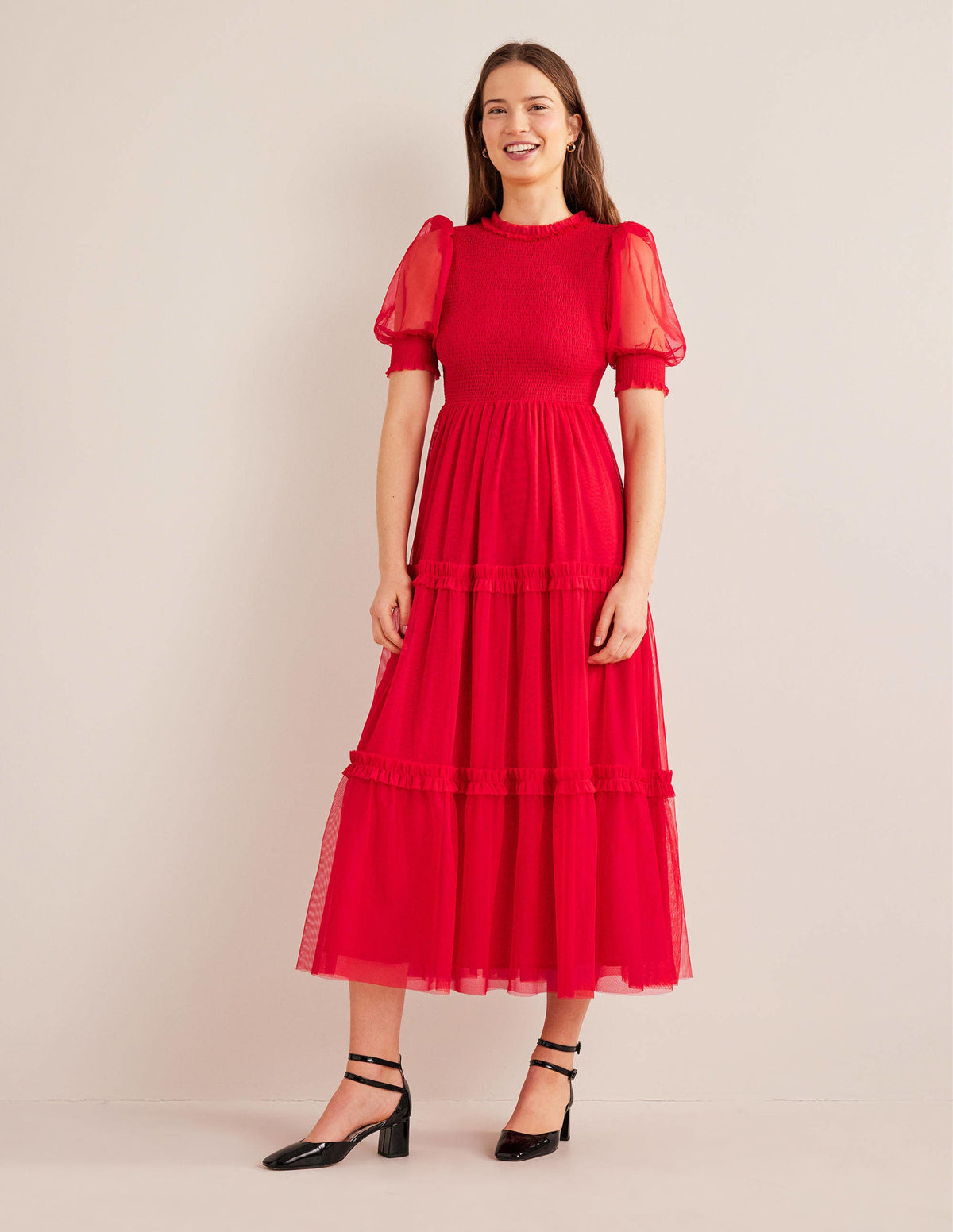 Smocked Tulle Maxi Dress-Dark Rose-4