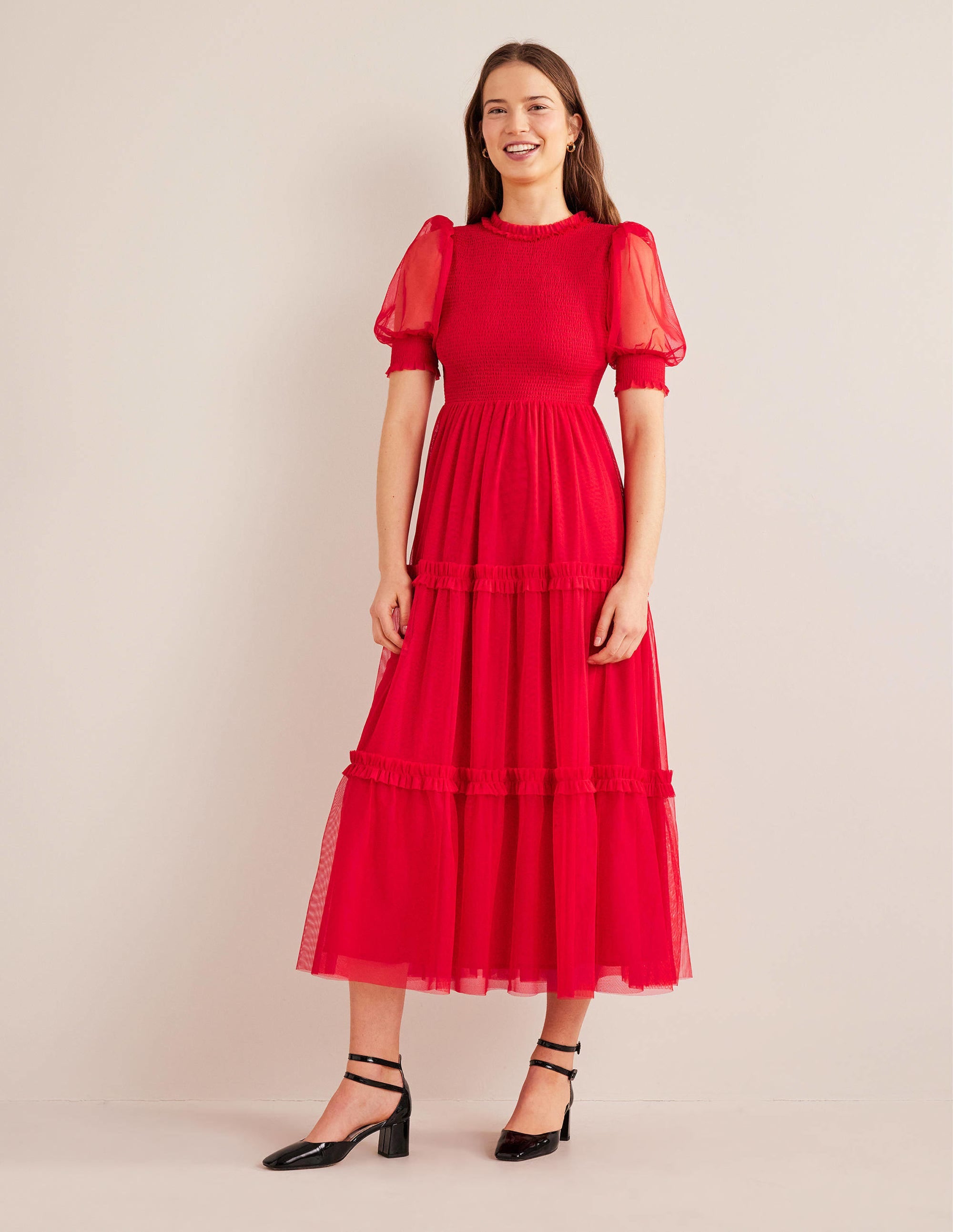 Smocked Tulle Maxi Dress-Dark Rose - Image 4