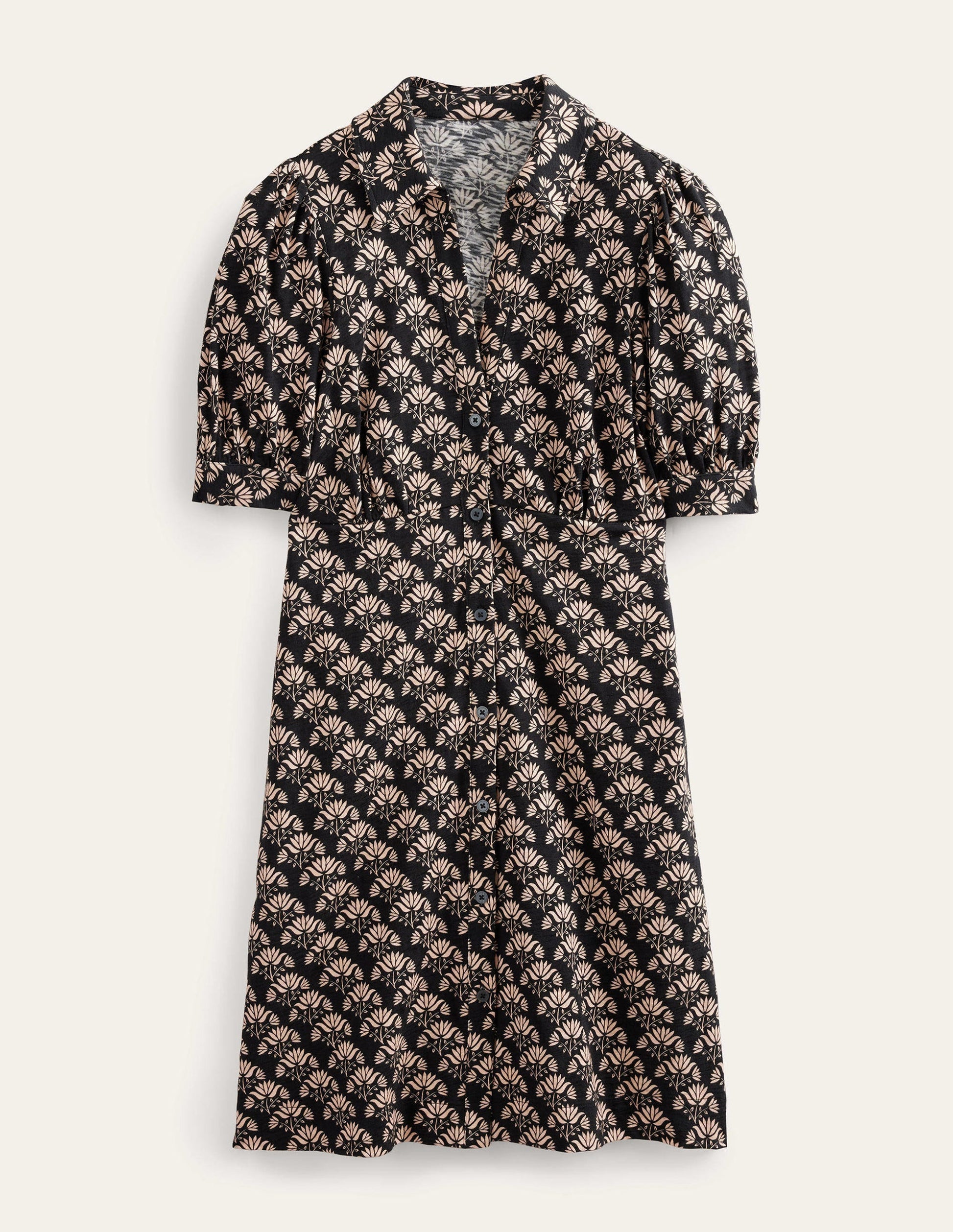 Button Jersey Mini Tea Dress-Black, Passion Stamp-6
