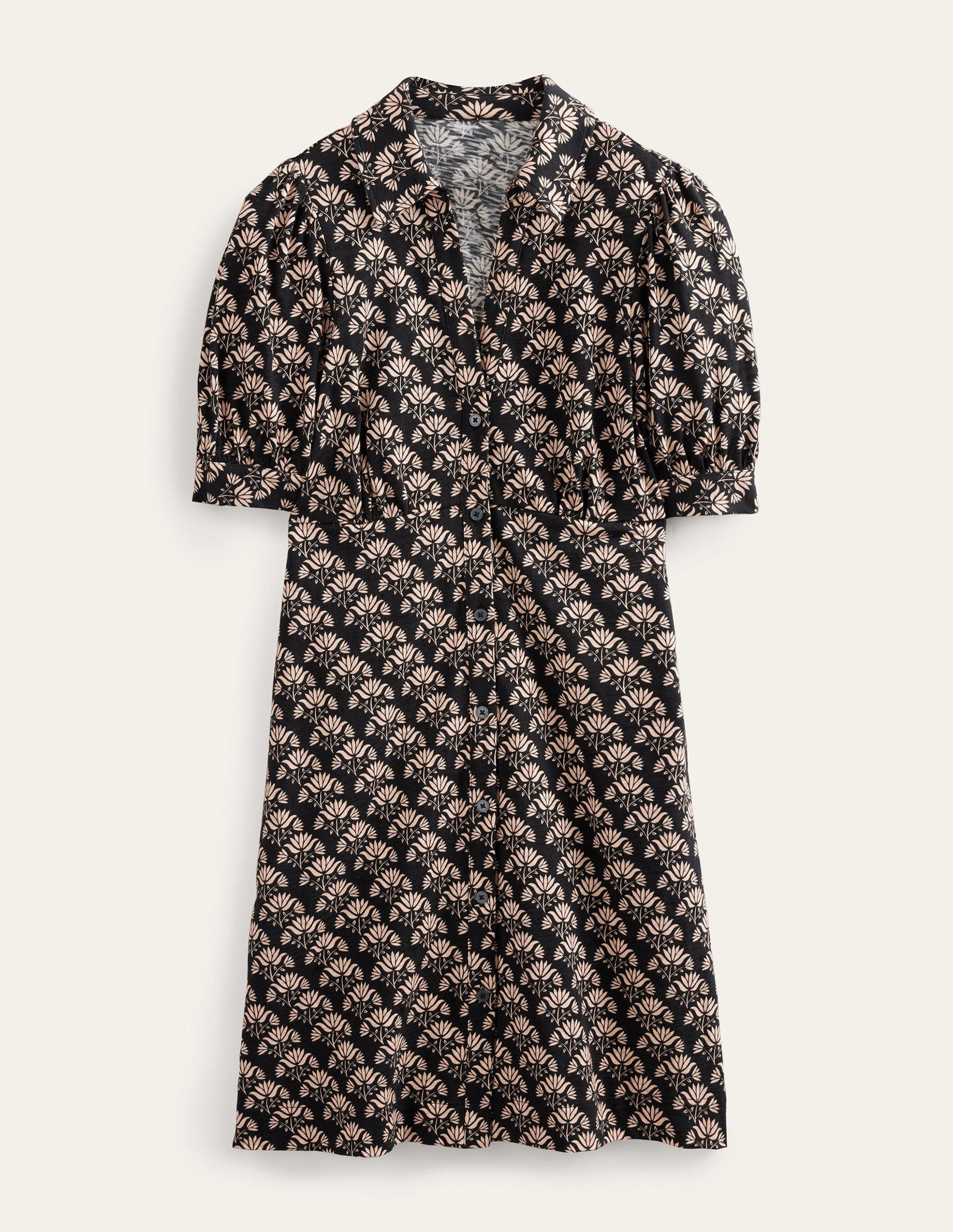 Button Jersey Mini Tea Dress-Black, Passion Stamp - Image 6