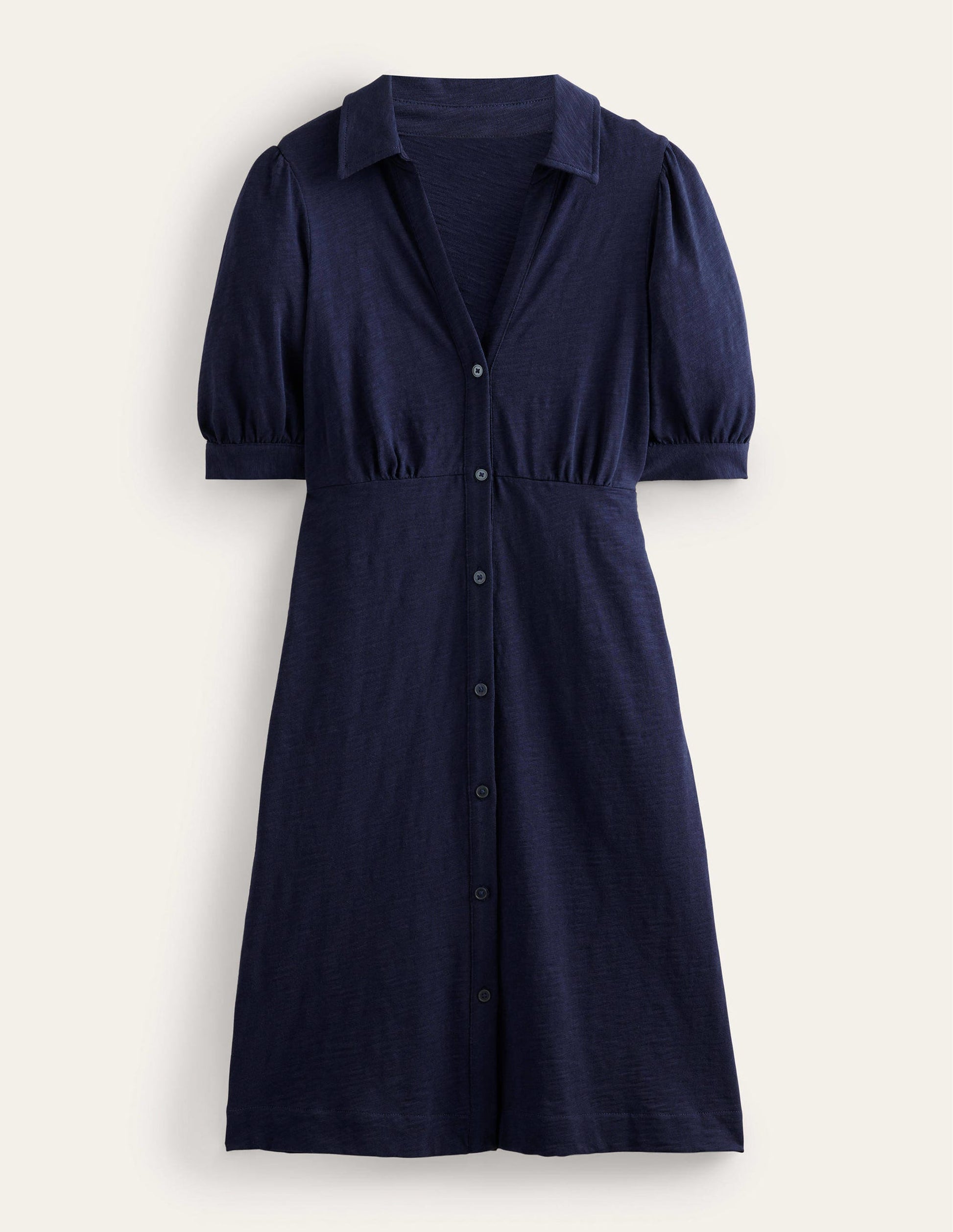 Button Jersey Mini Tea Dress-Navy-5