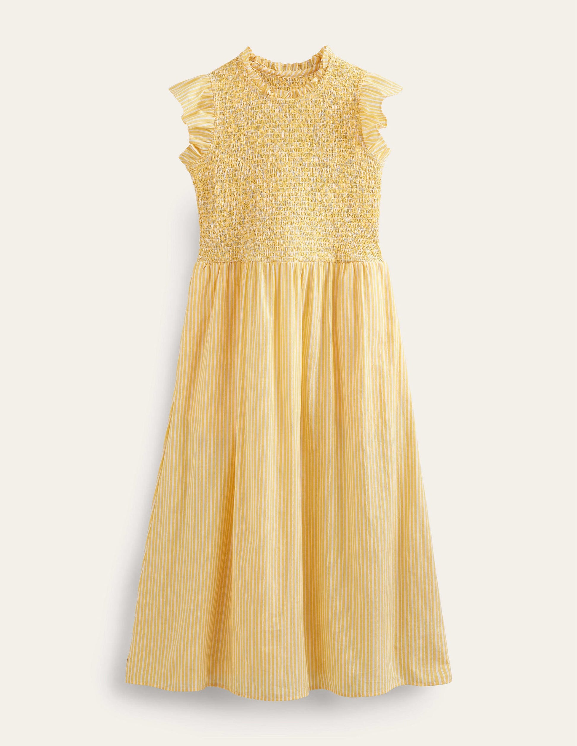 Smocked Stripe Midi Dress-Honeycomb, Leno Stripe-5