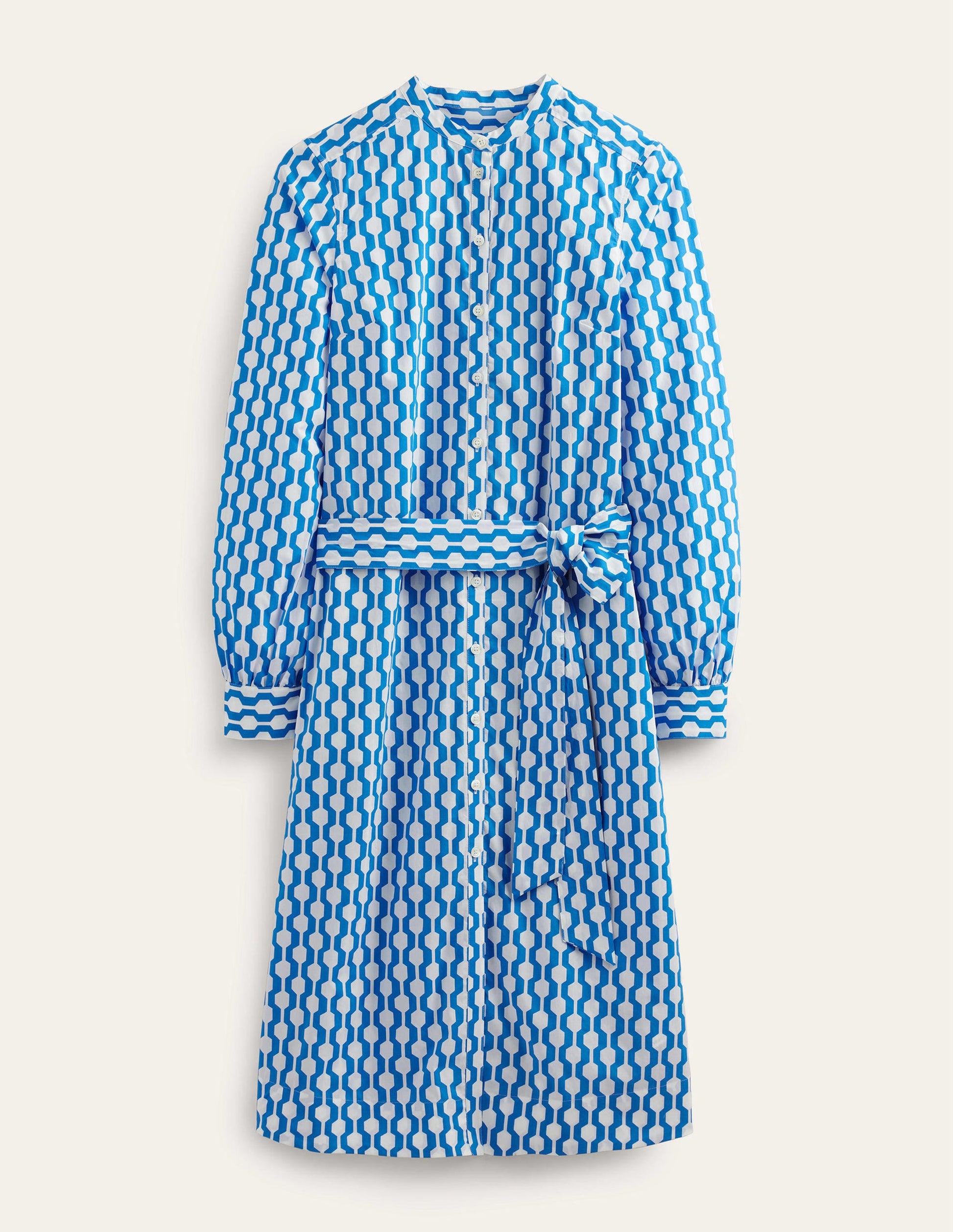 Collarless Midi Shirt Dress-Moroccan Blue, Geo Azure-4