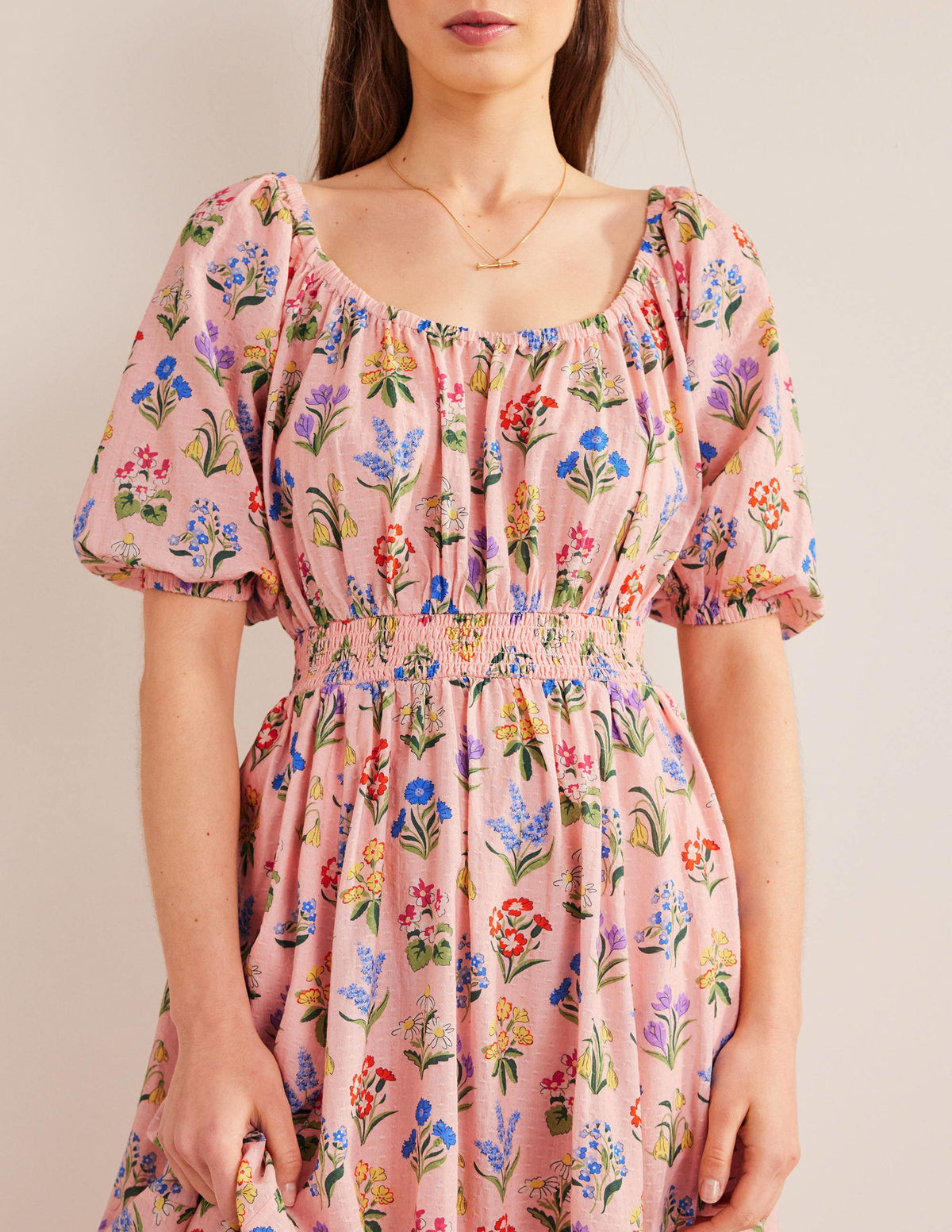 Scoop Neck Midi Dress-Dusty Pink, Spring Garden - Image 2