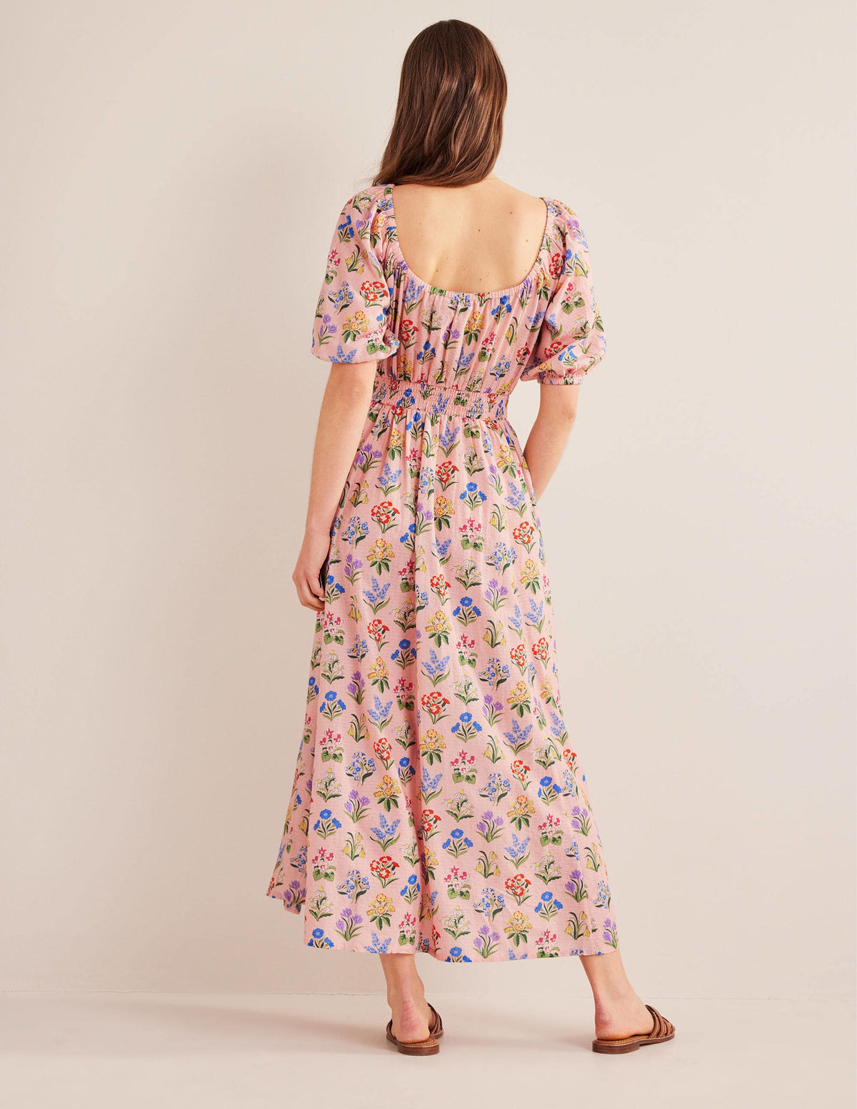 Scoop Neck Midi Dress-Dusty Pink, Spring Garden - Image 3