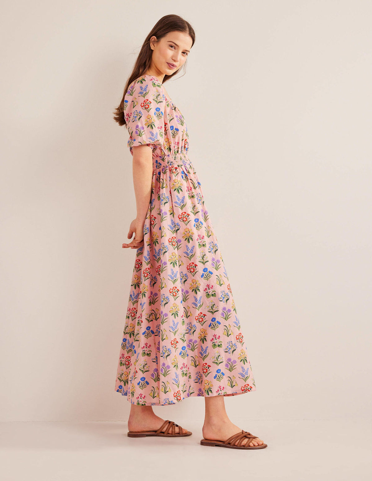 Scoop Neck Midi Dress-Dusty Pink, Spring Garden - Image 4