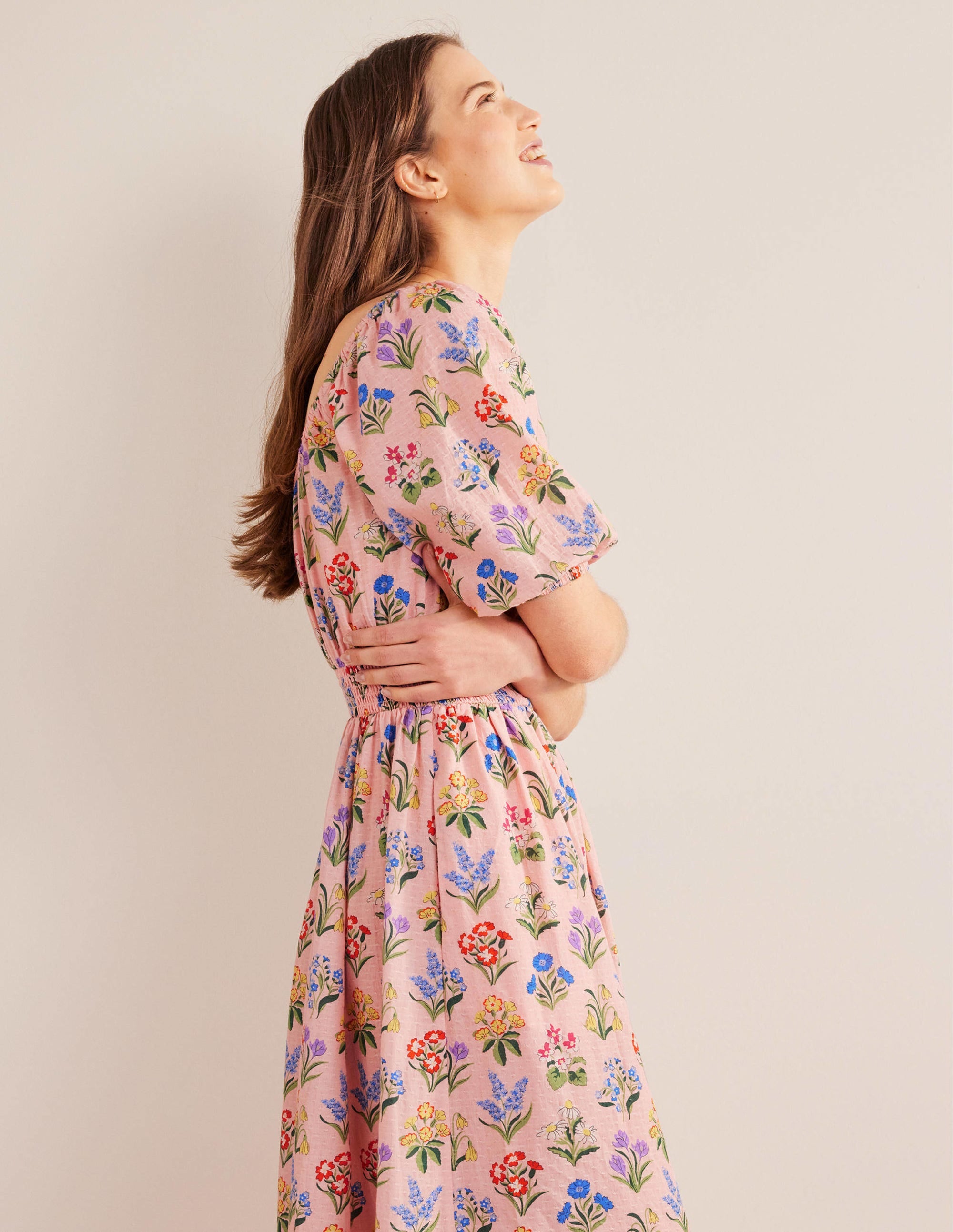 Scoop Neck Midi Dress-Dusty Pink, Spring Garden - Image 5