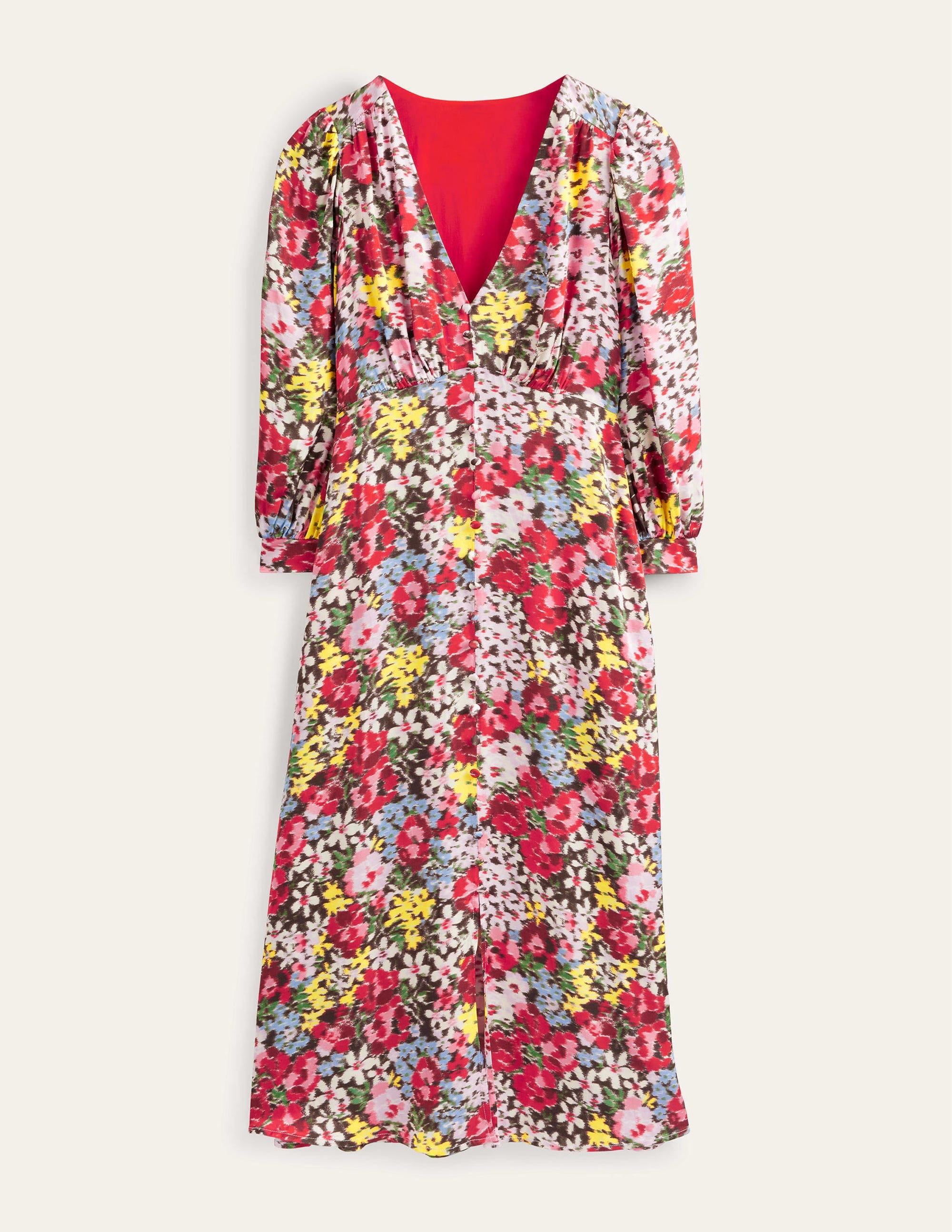 Button Detail Satin Tea Dress-Multi, Moire Bloom - Image 5