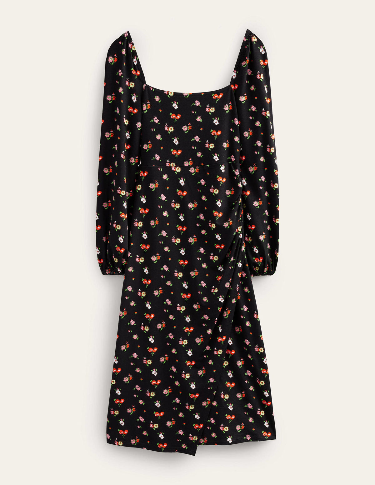 Square Neck Jersey Midi Dress-Black, Dainty Sprig - Image 6
