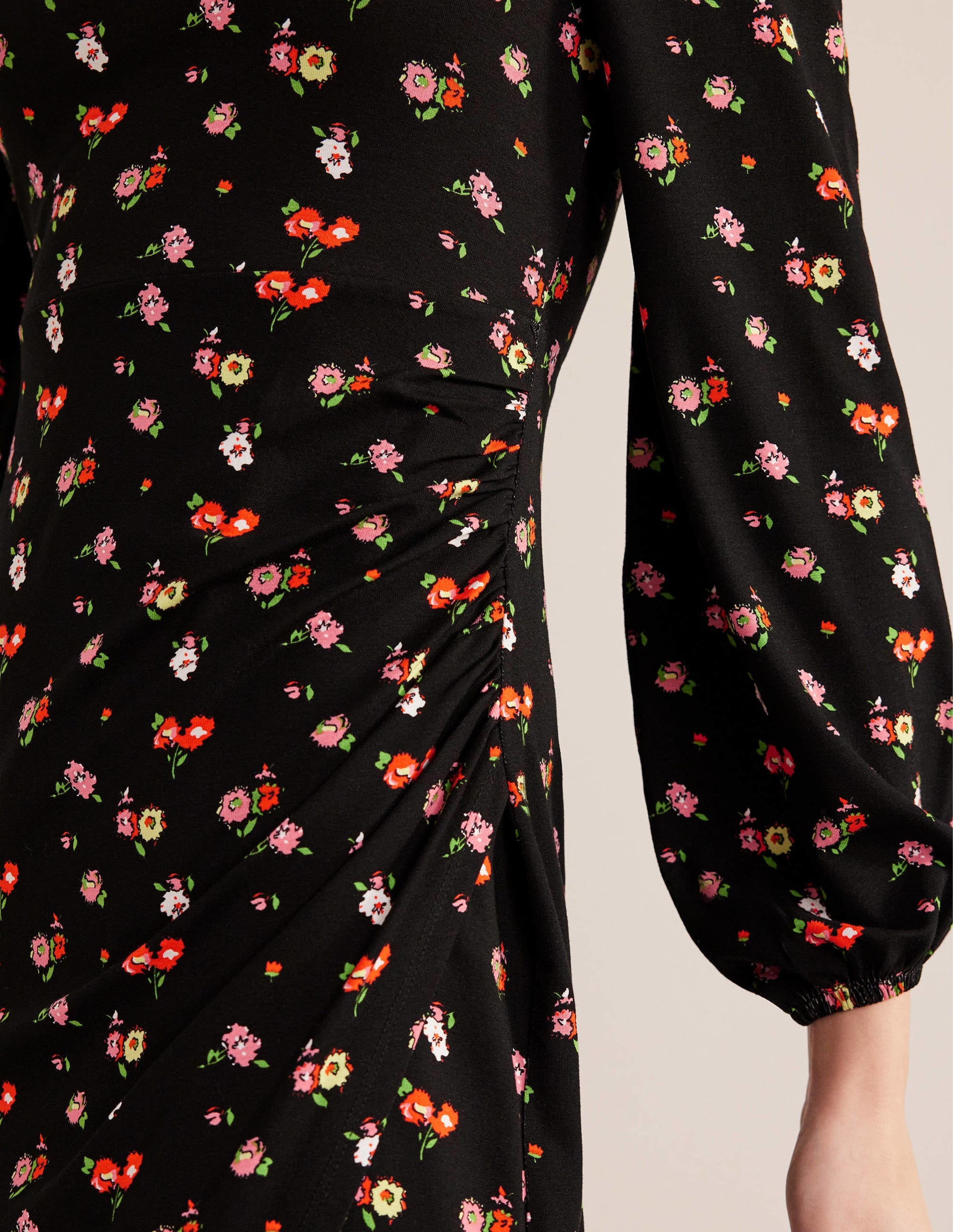 Square Neck Jersey Midi Dress-Black, Dainty Sprig - Image 2