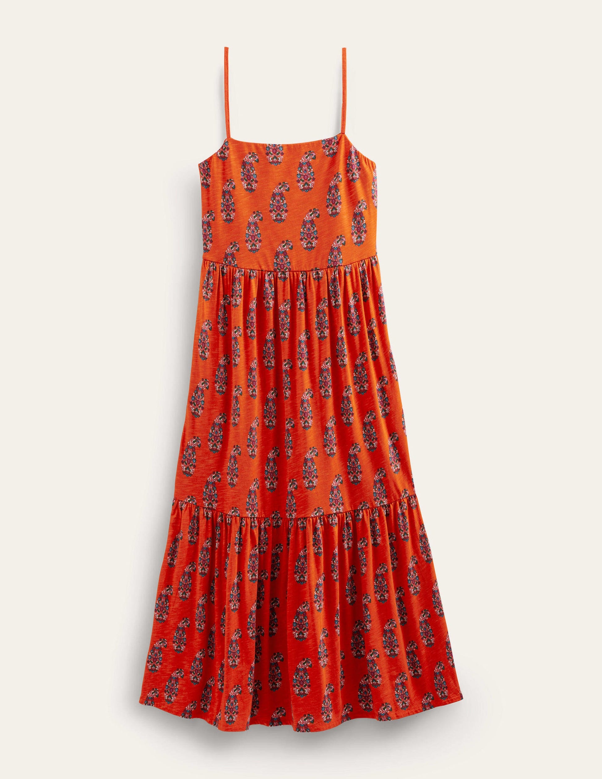 Strappy Jersey Midi Dress-Blood Orange, Sweet Paisley-5