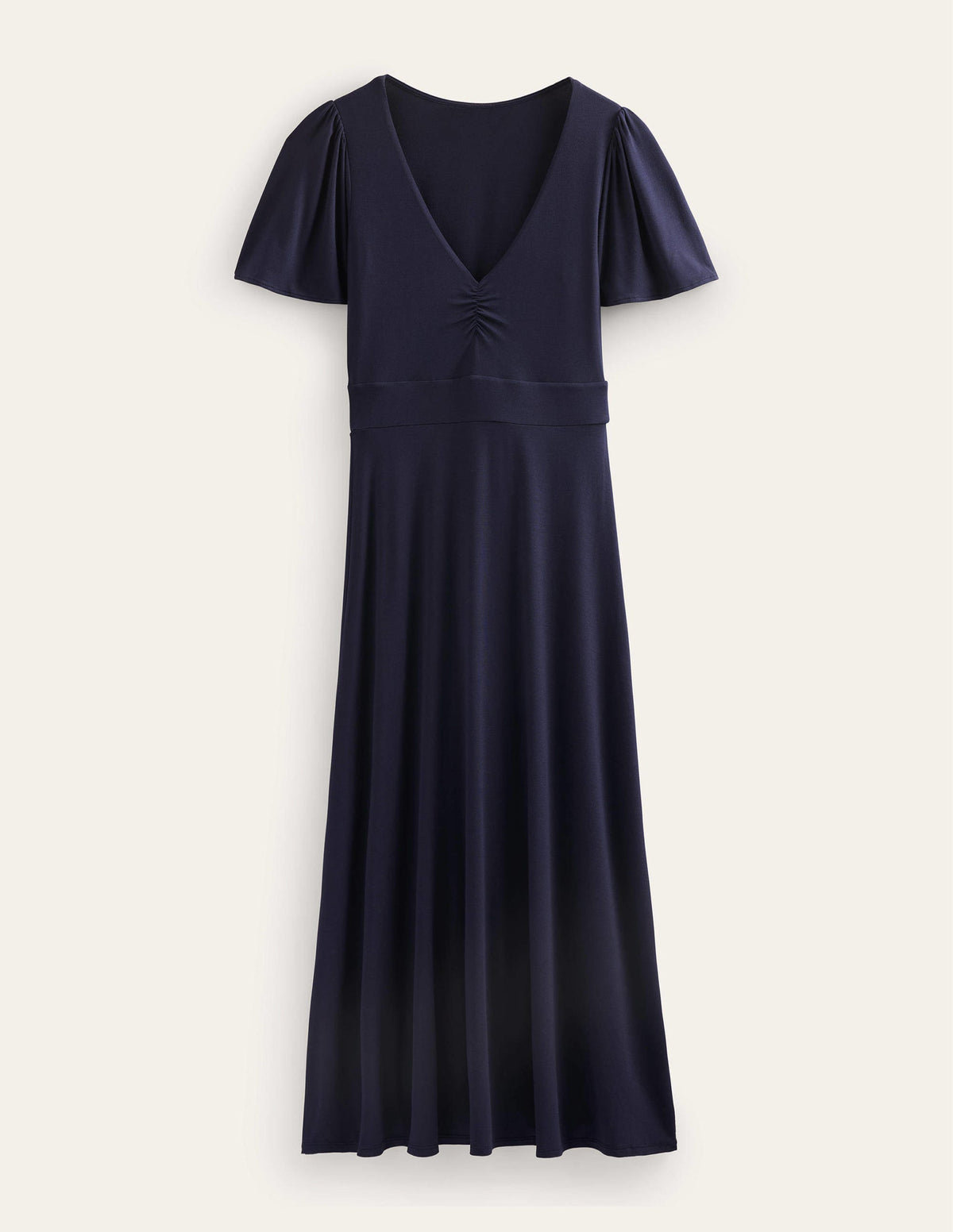 V-Neck Jersey Midi Dress-Navy-6
