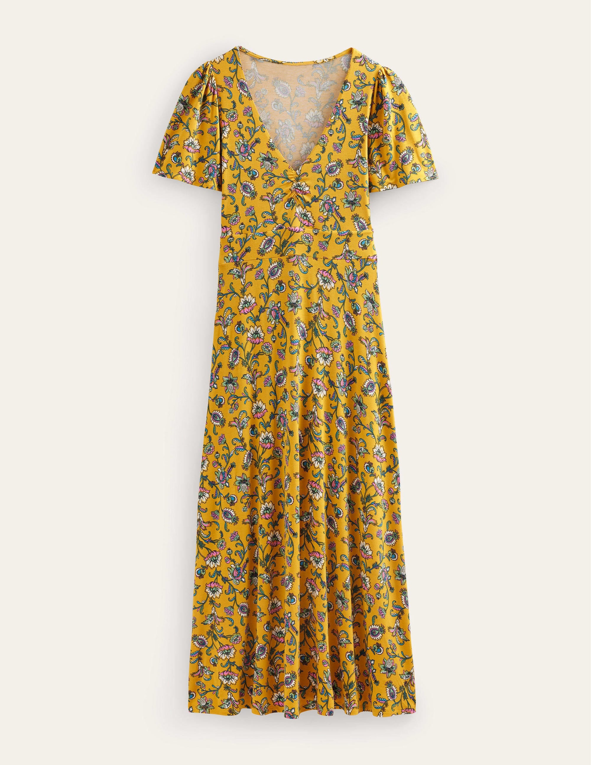 V-Neck Jersey Midi Dress-Mustard Seed, Meadow Fall - Image 6