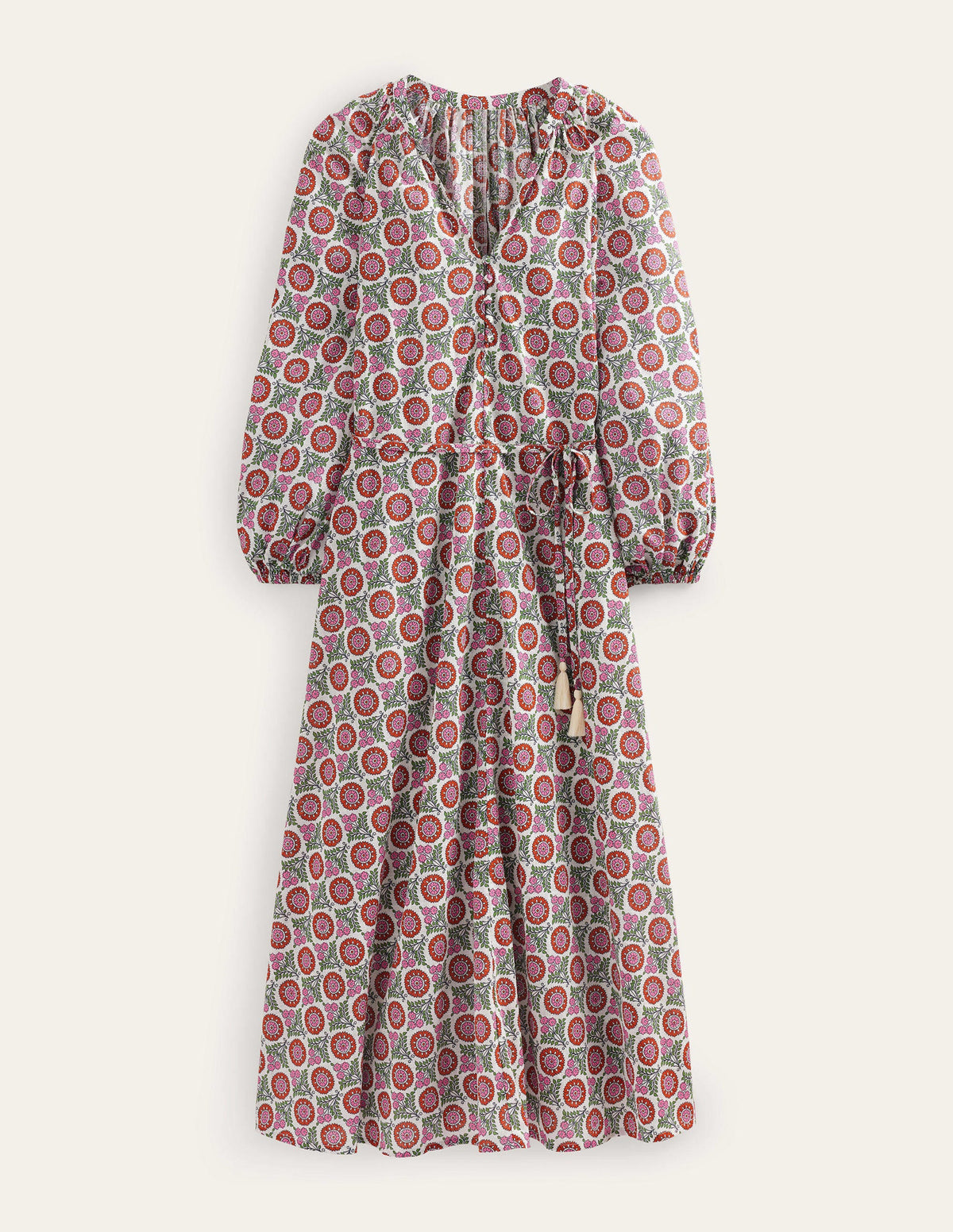 Notch-Neck Cotton Maxi Dress-Gin Fizz, Sunflower Sprig-5