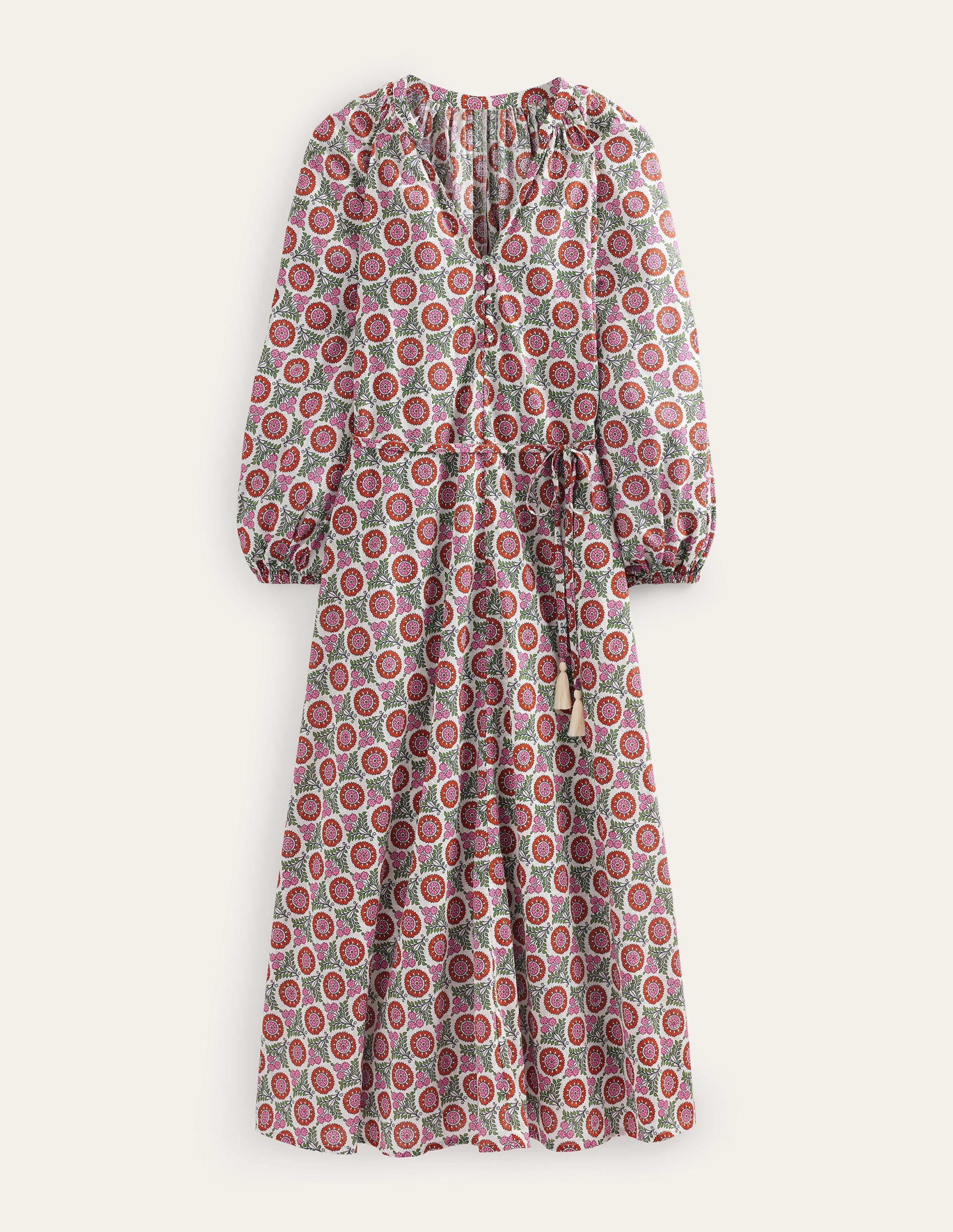 Notch-Neck Cotton Maxi Dress-Gin Fizz, Sunflower Sprig - Image 5