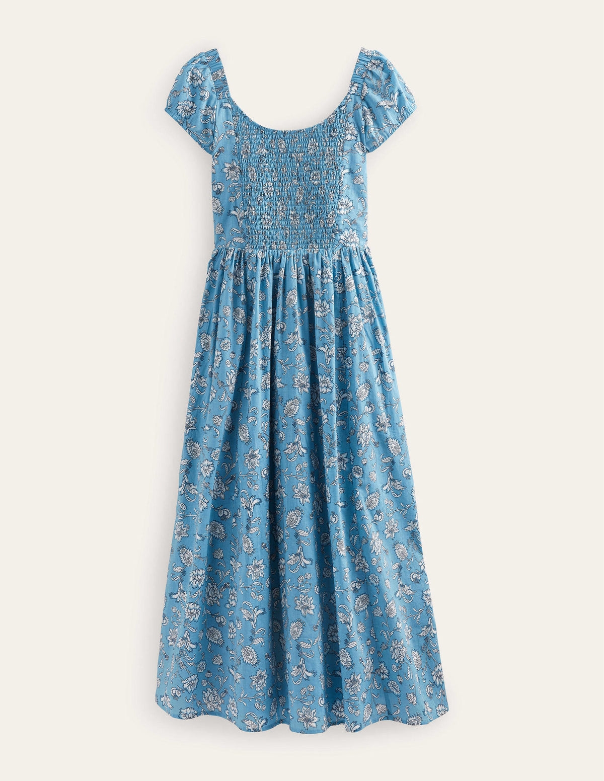 Scoop-Neck Smocked Midi Dress-Delphinium Blue, Meadow Fall - Image 5