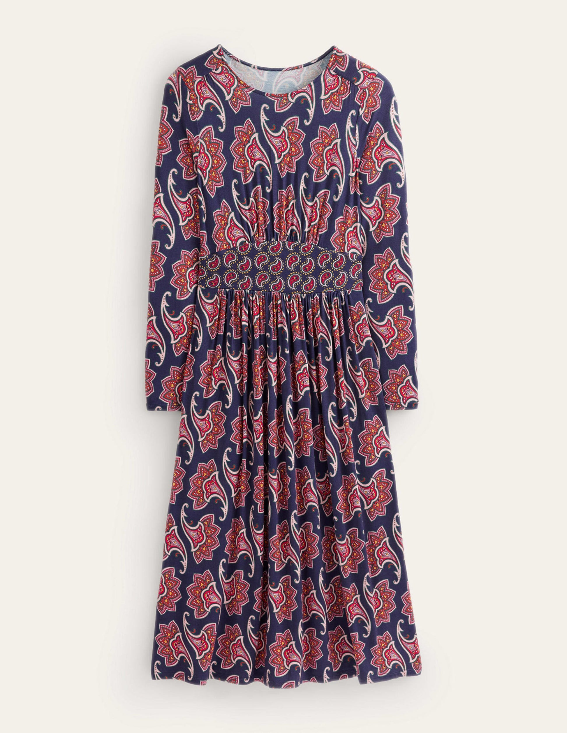 Thea Long Sleeve Midi Dress-French Navy, Paisley Amaryllis-6