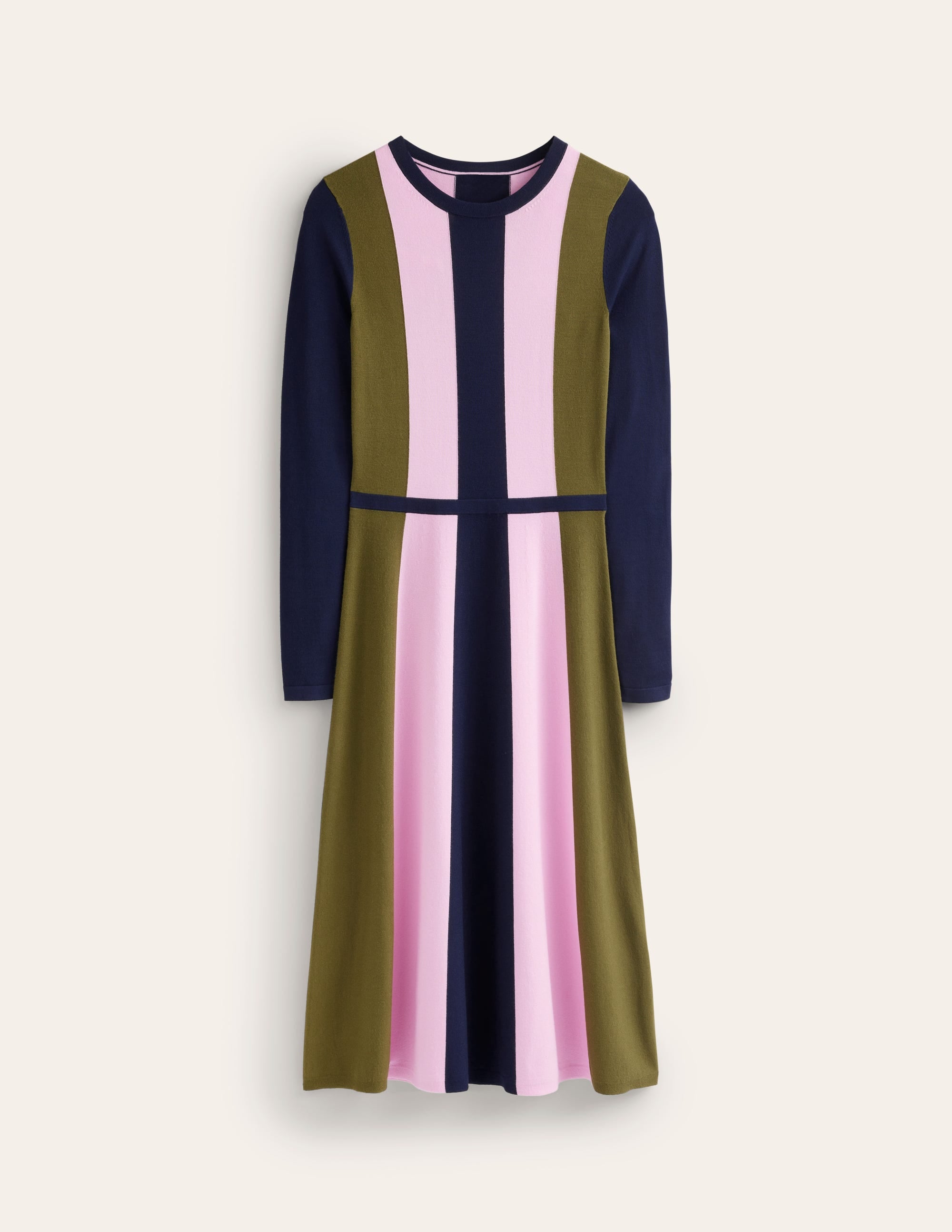 Colour Block Knitted Dress-Navy, Moss, Mauve Mist - Image 6