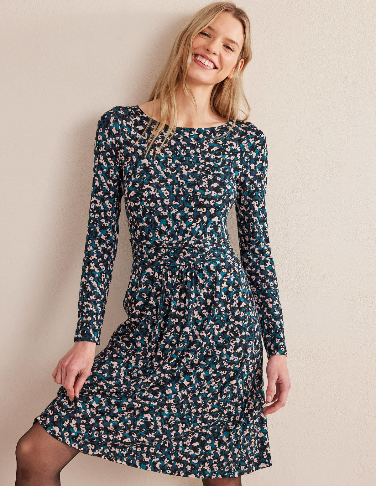 Abigail Jersey Dress-Seaweed, Painterly Stroke - Image 1