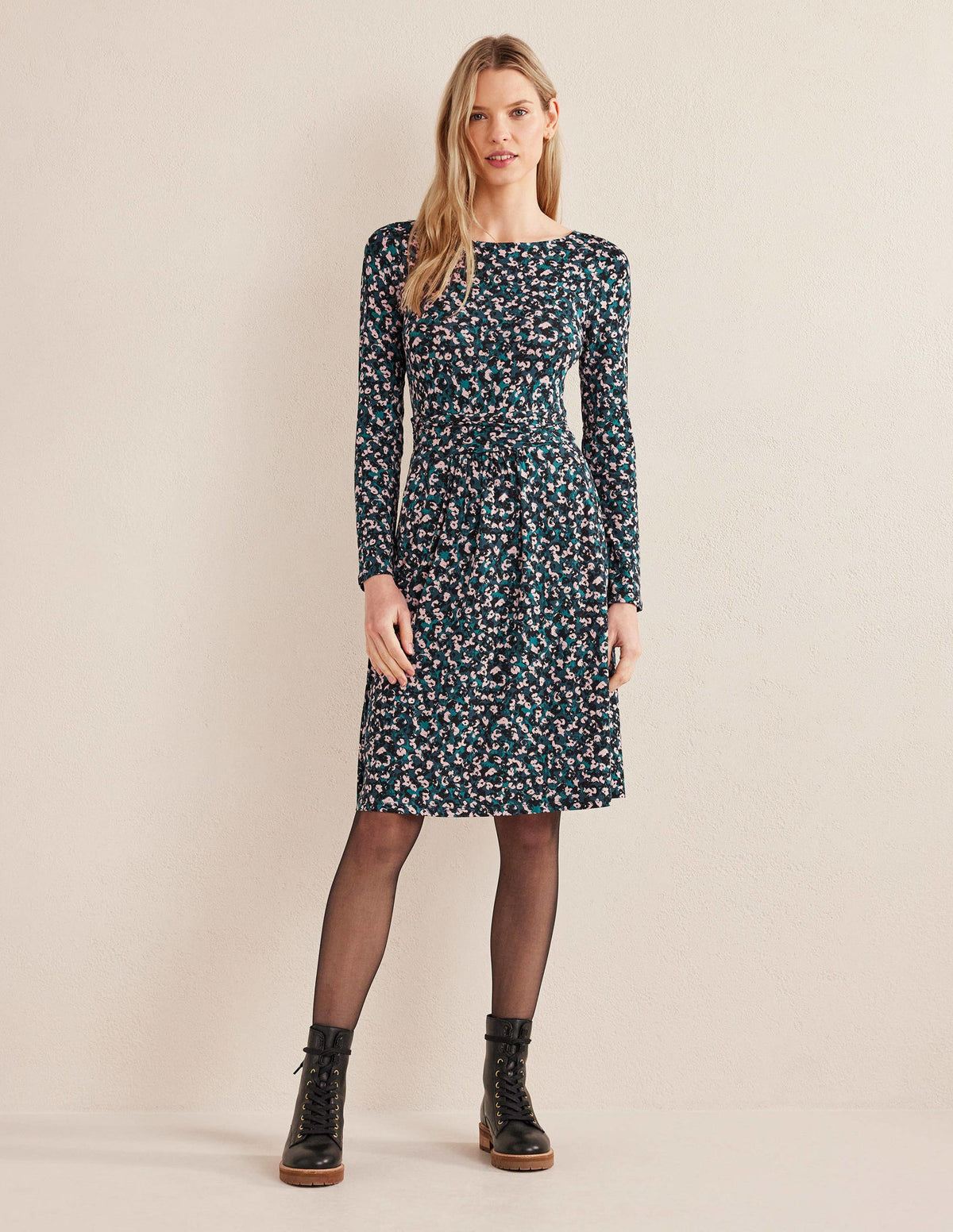 Abigail Jersey Dress-Seaweed, Painterly Stroke - Image 4