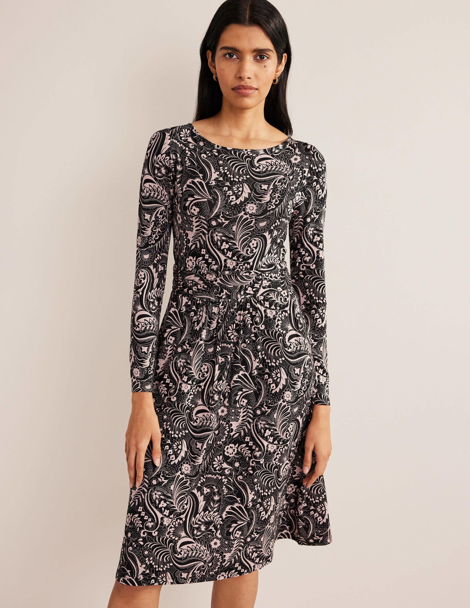 Abigail Jersey Dress-Black, Paisley Dot - Image 1