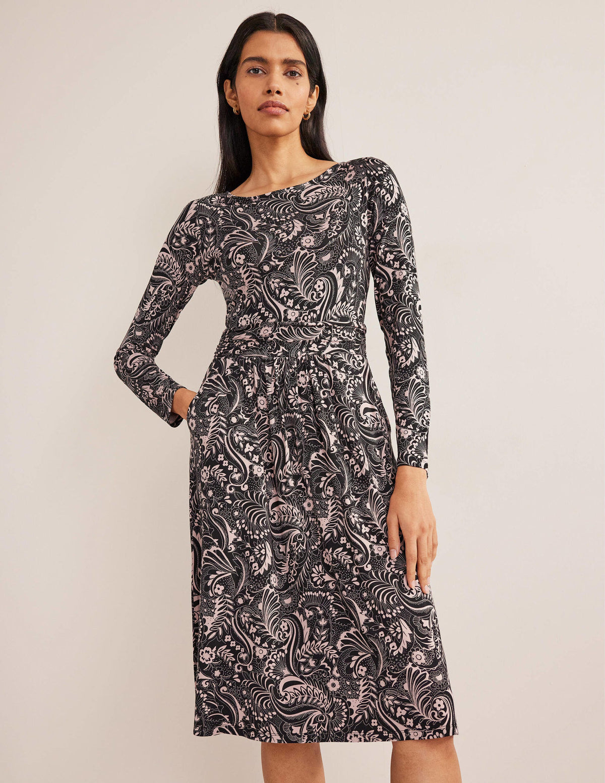 Abigail Jersey Dress-Black, Paisley Dot - Image 4
