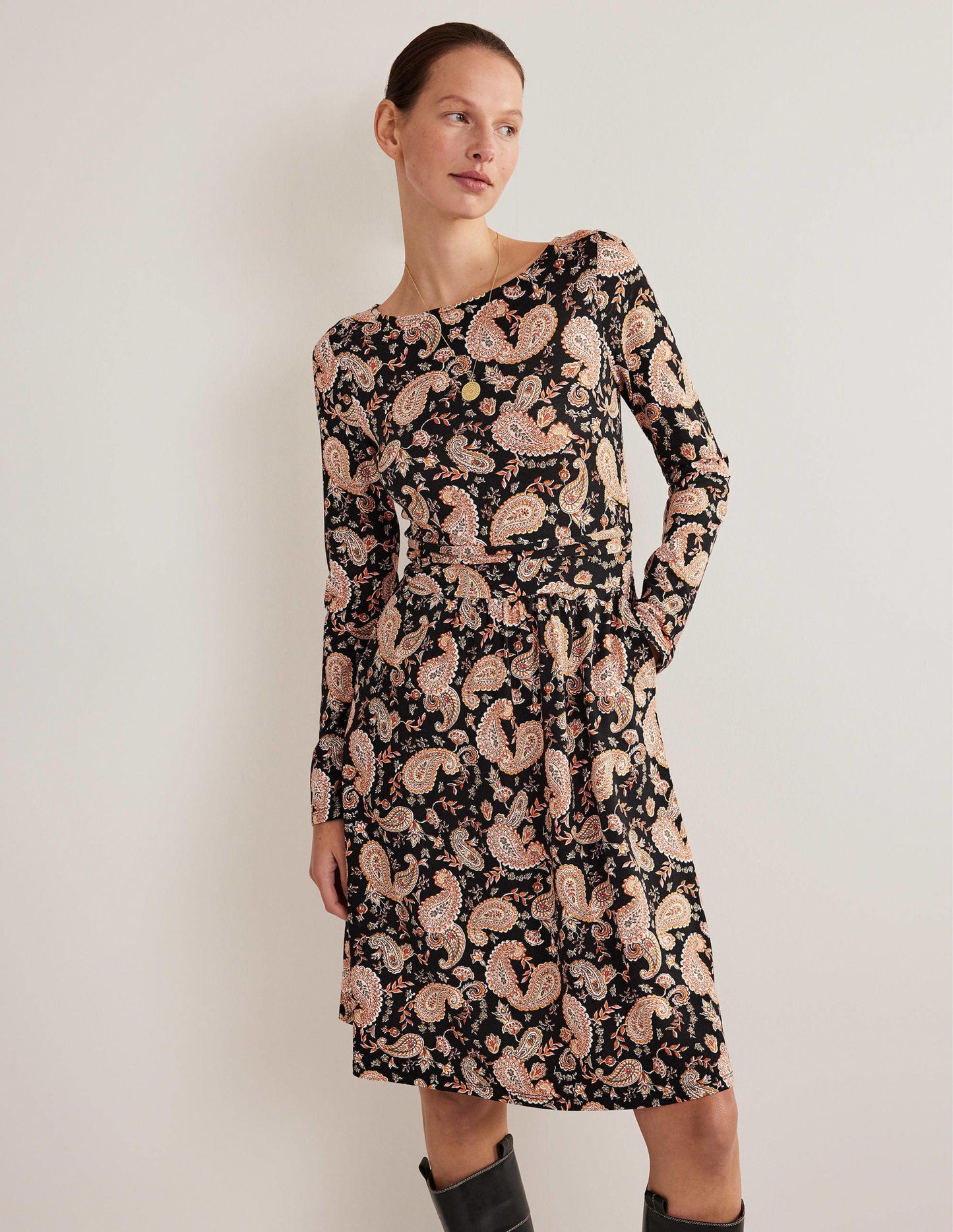 Abigail Jersey Dress-Black, Paisley Passion
