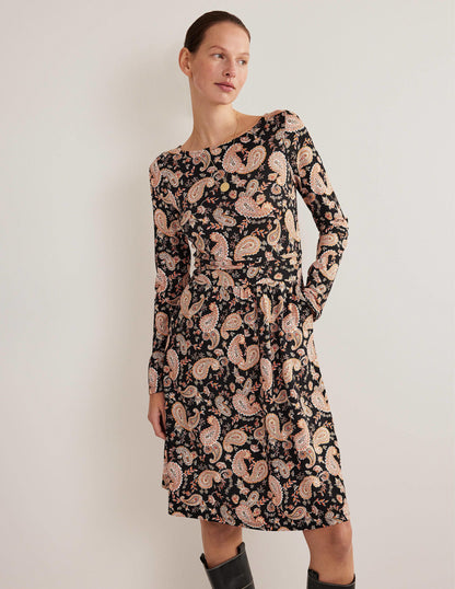 Abigail Jersey Dress-Black, Paisley Passion-1