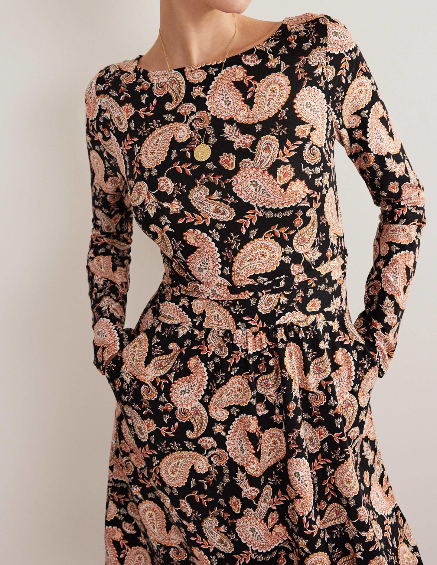 Abigail Jersey Dress-Black, Paisley Passion