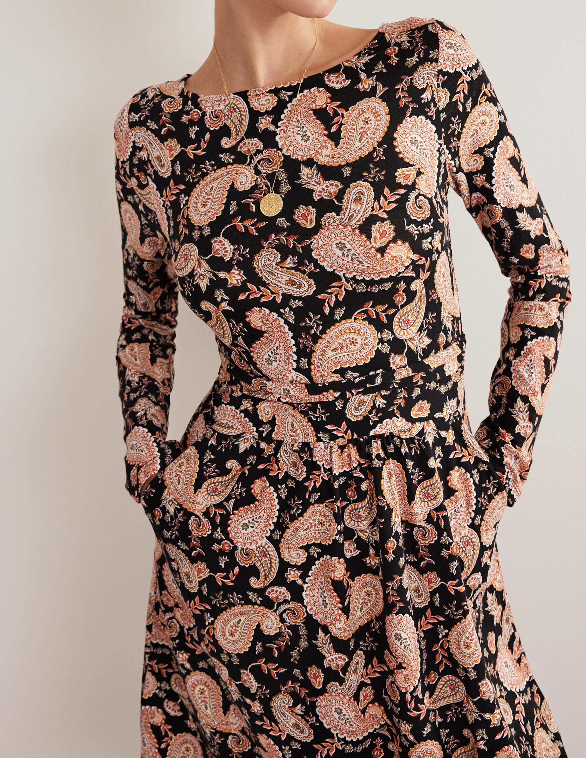 Abigail Jersey Dress-Black, Paisley Passion-2