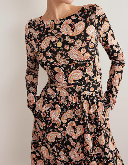 Abigail Jersey Dress-Black, Paisley Passion-2