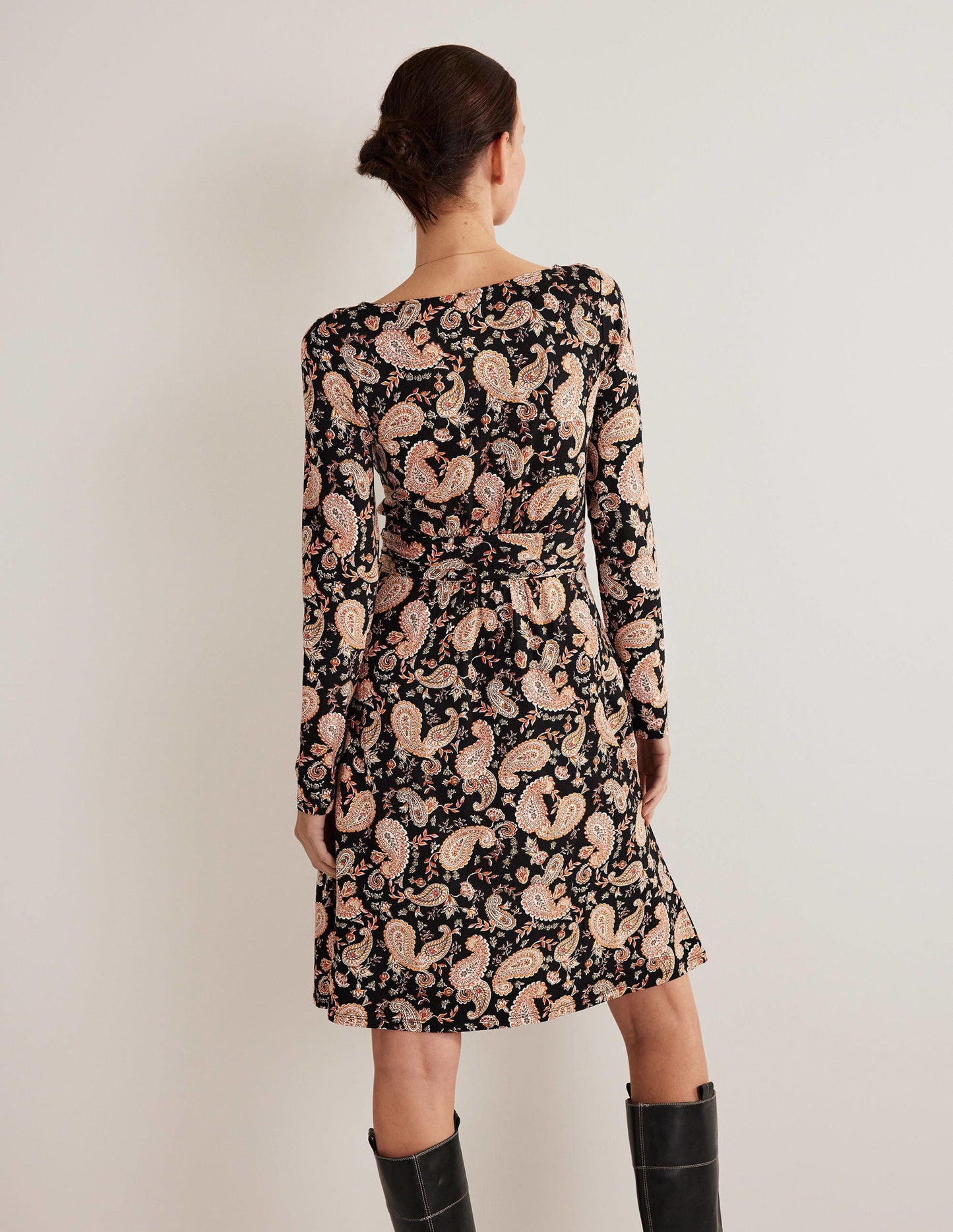 Abigail Jersey Dress-Black, Paisley Passion