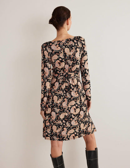 Abigail Jersey Dress-Black, Paisley Passion-3
