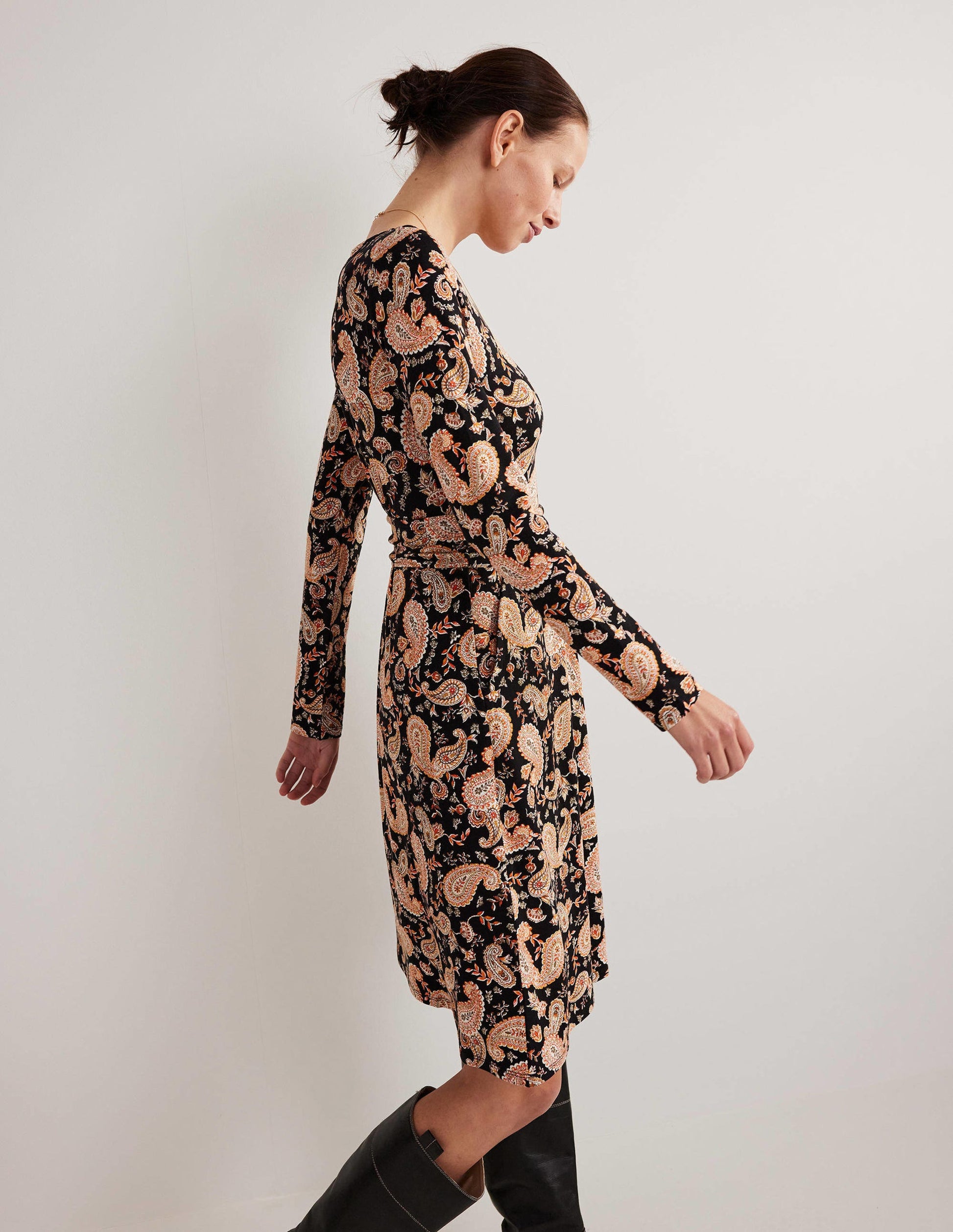 Abigail Jersey Dress-Black, Paisley Passion-4