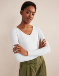 Double Layer V-neck Top-White